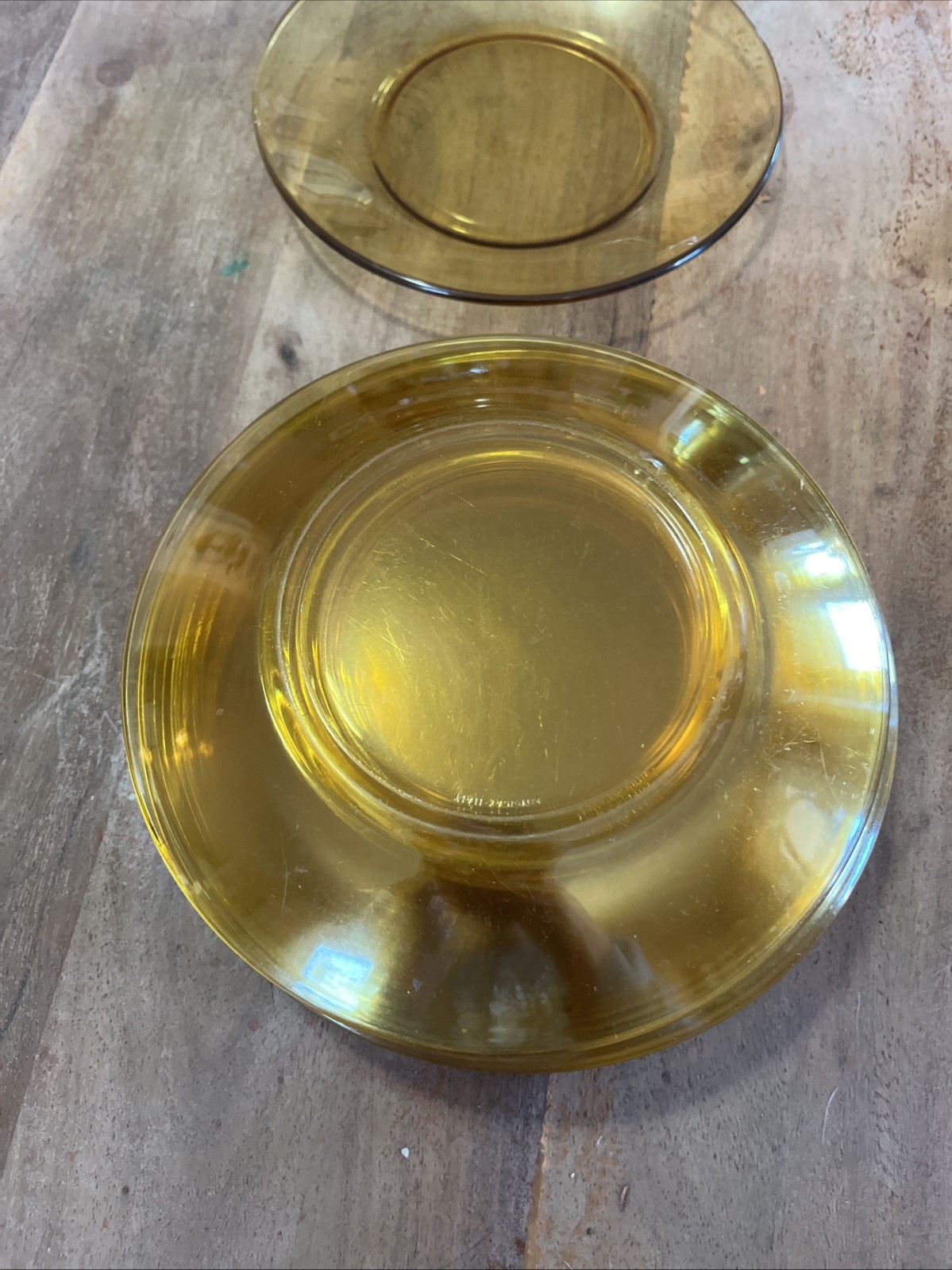 Vintage 1970’s Vitrosax Italy Amber Glass 7.25” Dinner Plates Set of 10