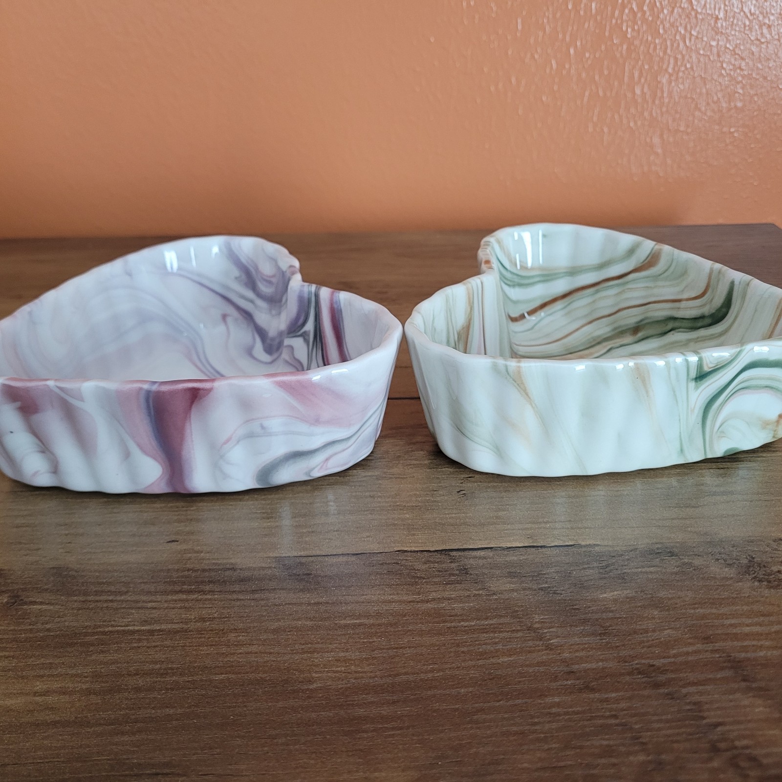 Pottery Studio Heart Shaped Deep Dish Swirl Pattern Bowls Set Of 2 NEW