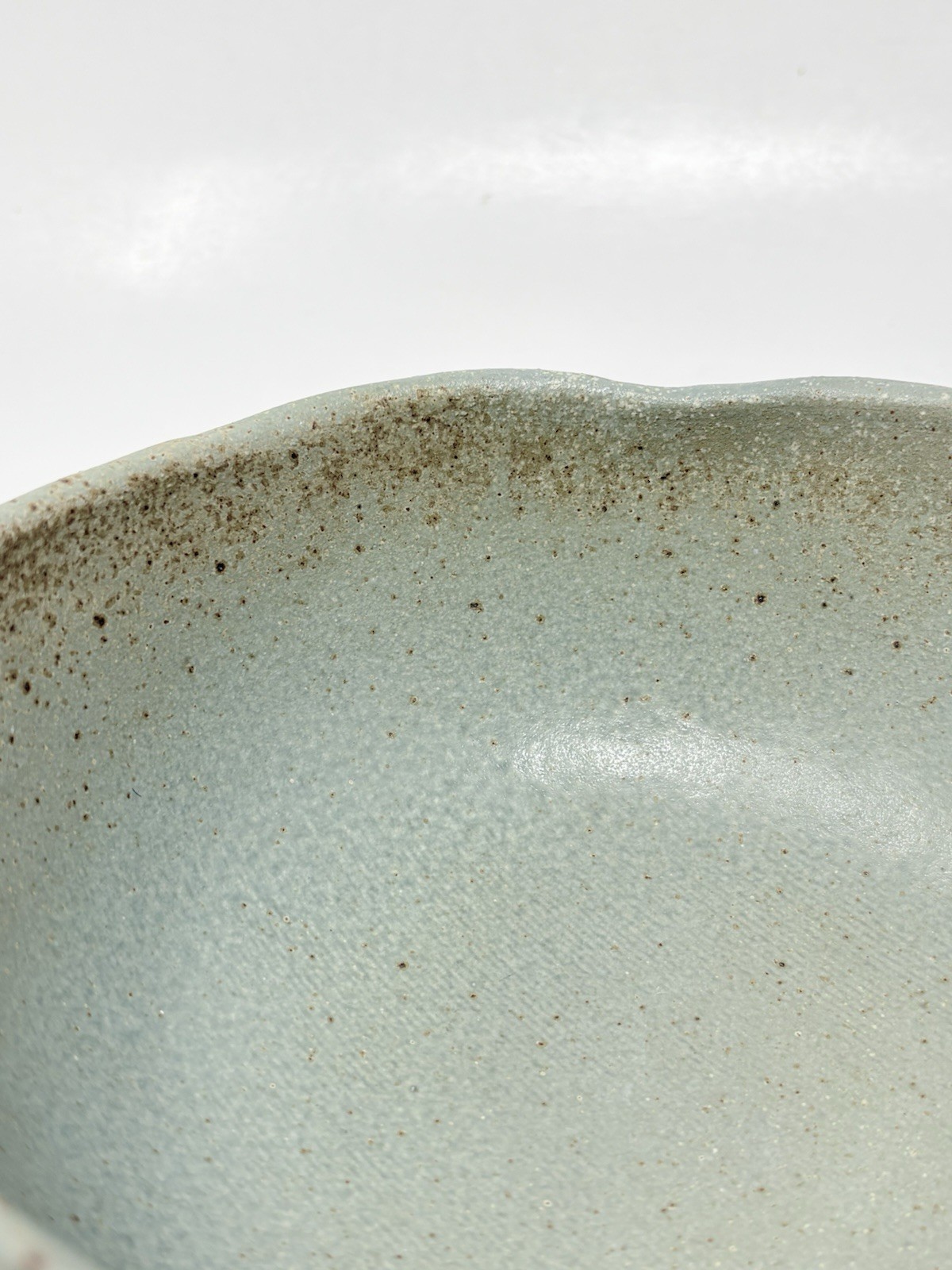 Studio Artisan Pottery Bowl Green Textured Tree Bark Matte Signed Marked 6.5″