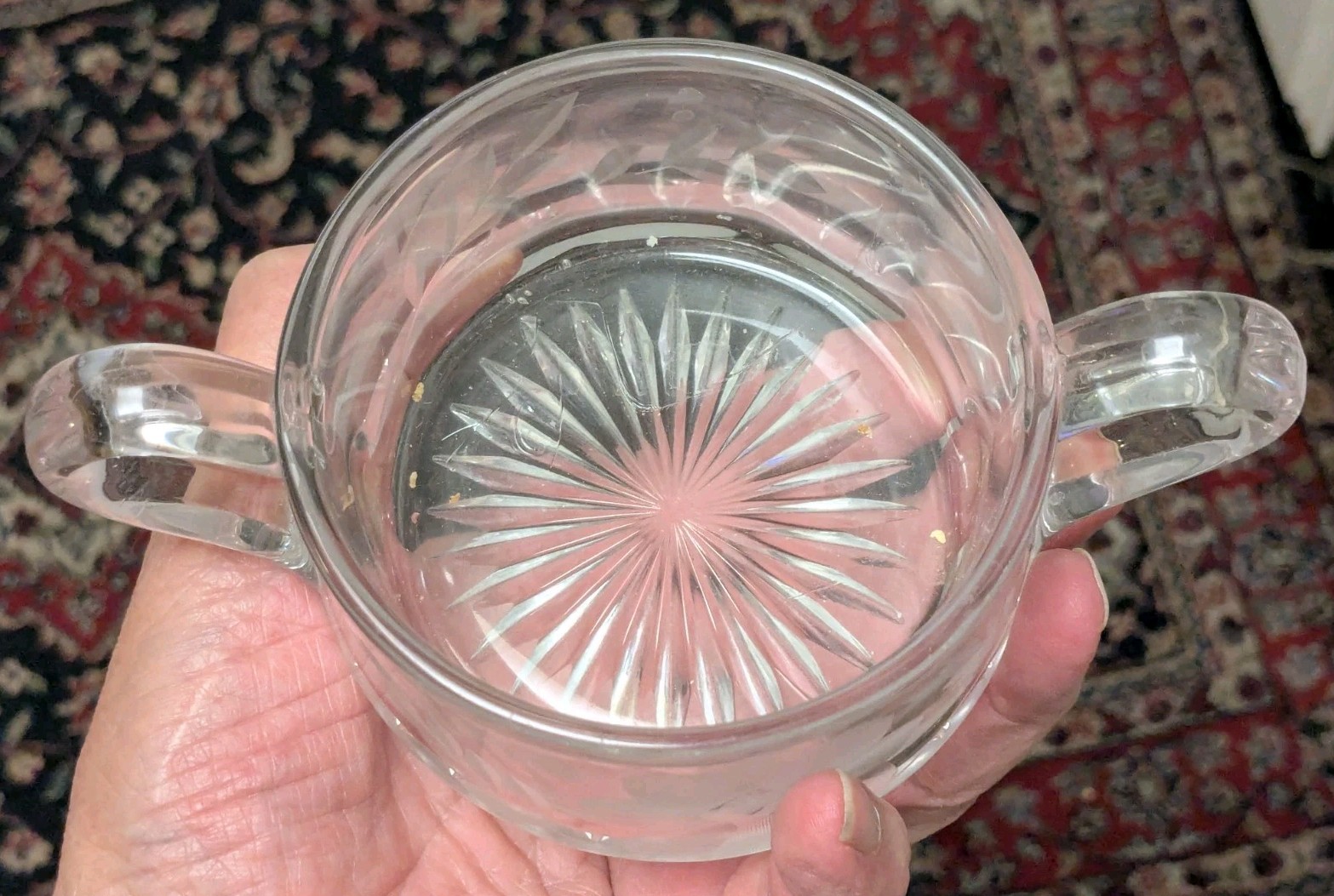 Vintage Creamer and sugar bowl, matching etched glass, heavy crystal.