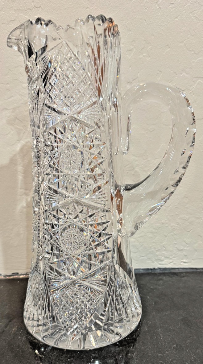 1880 – 1912 AMERICAN BRILLIANT PERIOD LEADED CRYSTAL PITCHER 11″ TALL – DS31