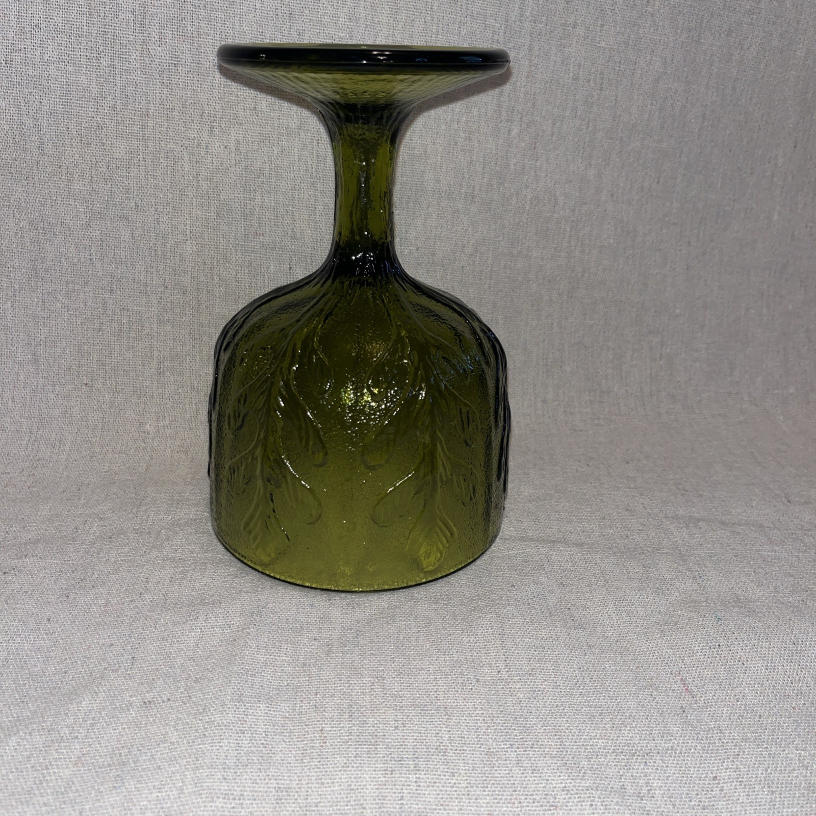 Vintage 1975 FTD Green Glass Compote Vase/Candy Dish Oak Leaf Design