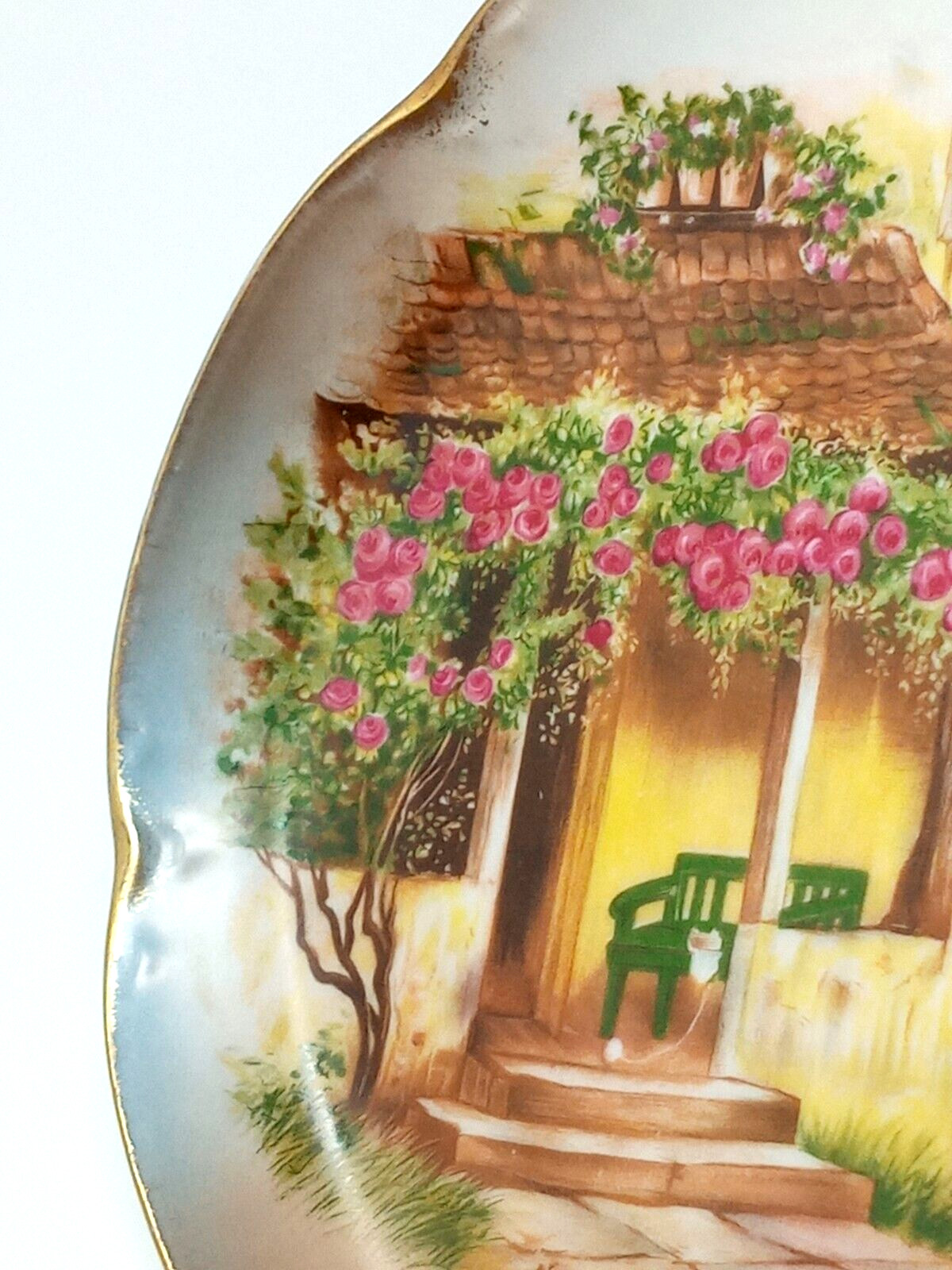 JHR Alice Bavaria Hand Painted 8″ Charger porch scene apple tree flowers euc