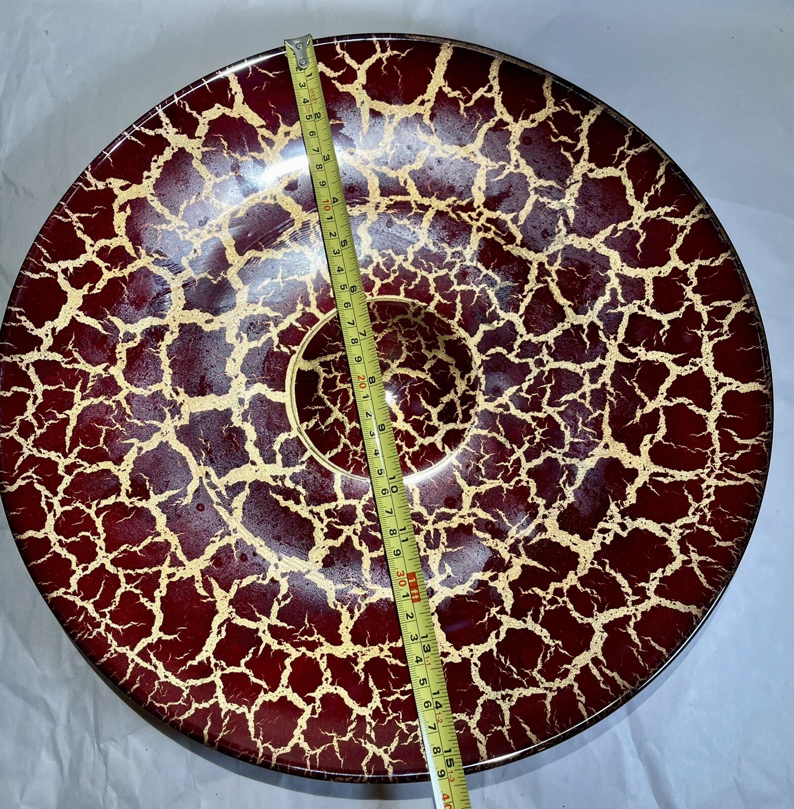 15″ Red Glass Serving Plate Red with Gold Foil Round Fantasia Collection ITALY