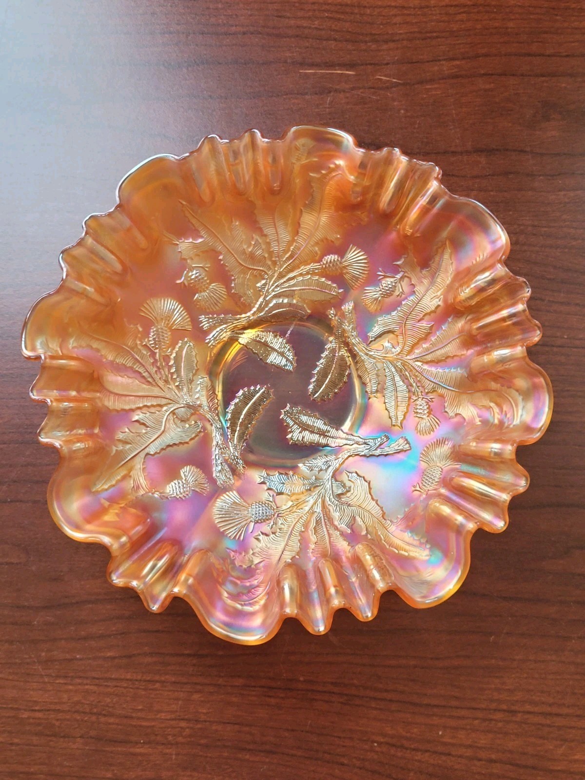 Pretty Fenton Marigold Carnival Glass Thistle Pattern 3 & 1 Edge Bowl