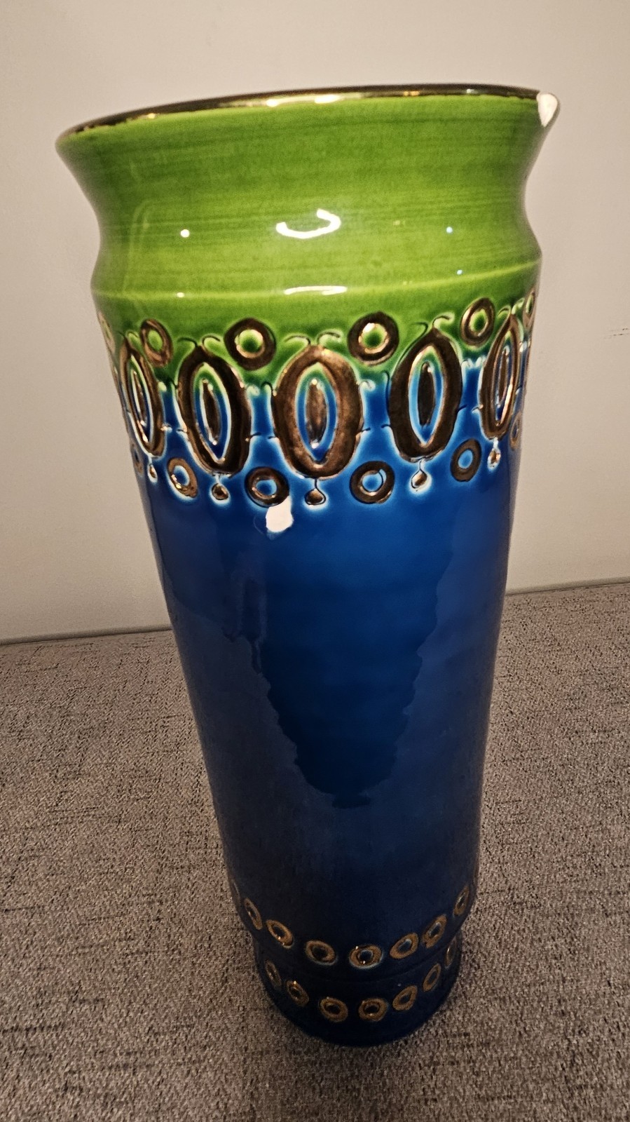 Aldo Londi Bitossi Blue Lime-Green Gold Vintage 2 Vases.