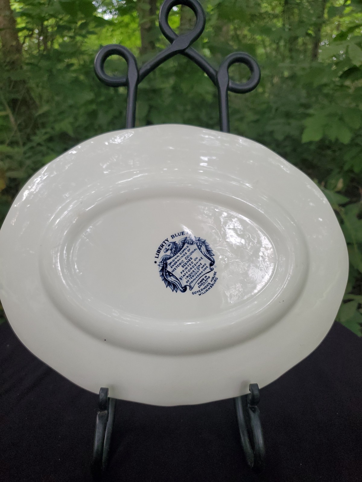 VTG Liberty Blue White Staffordshire Transferware Ironstone Oval Platter 12″