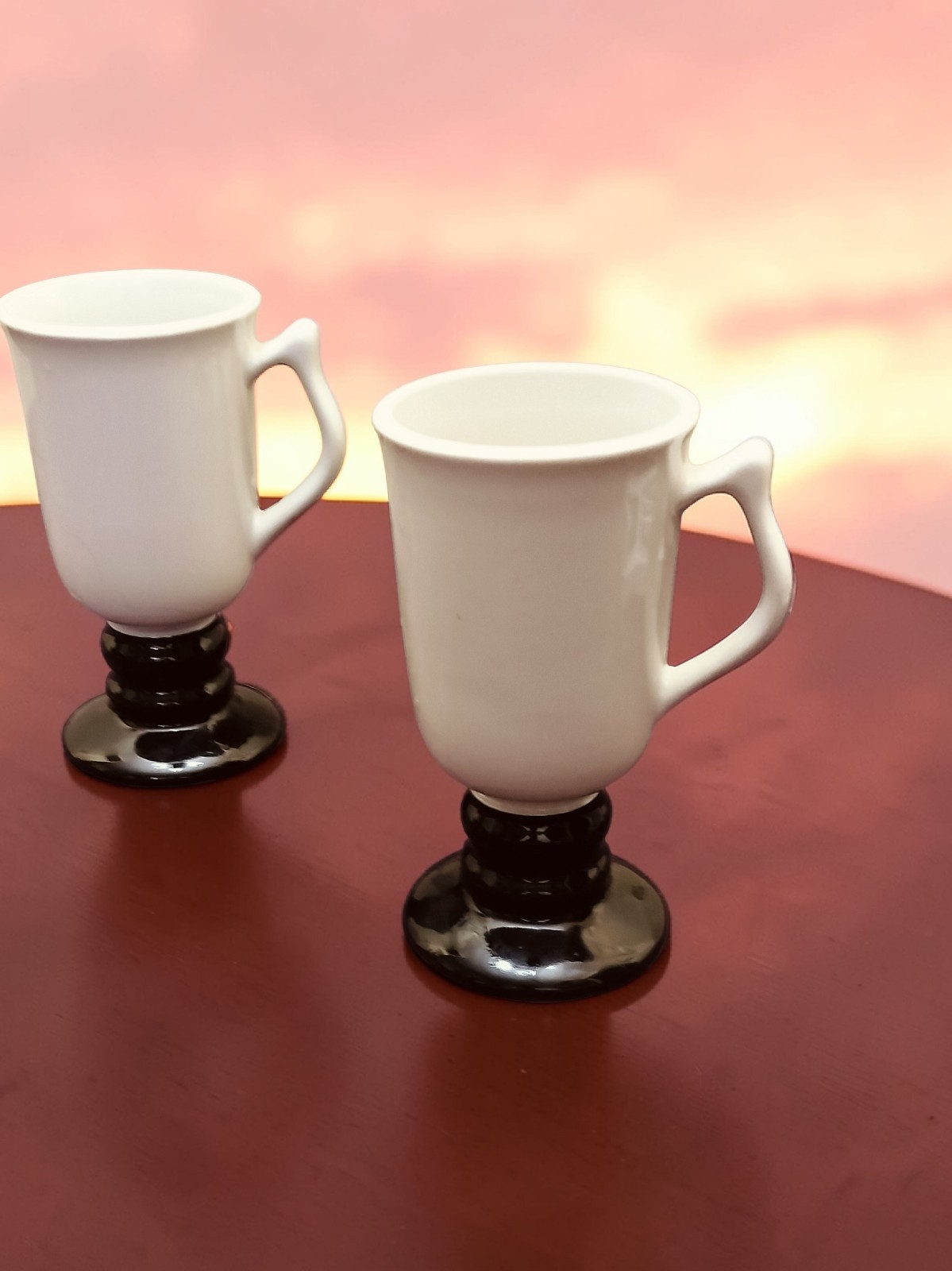 Vintage Hall 1273 White & Black Irish Coffee Mugs 2 Tall Handled Cups