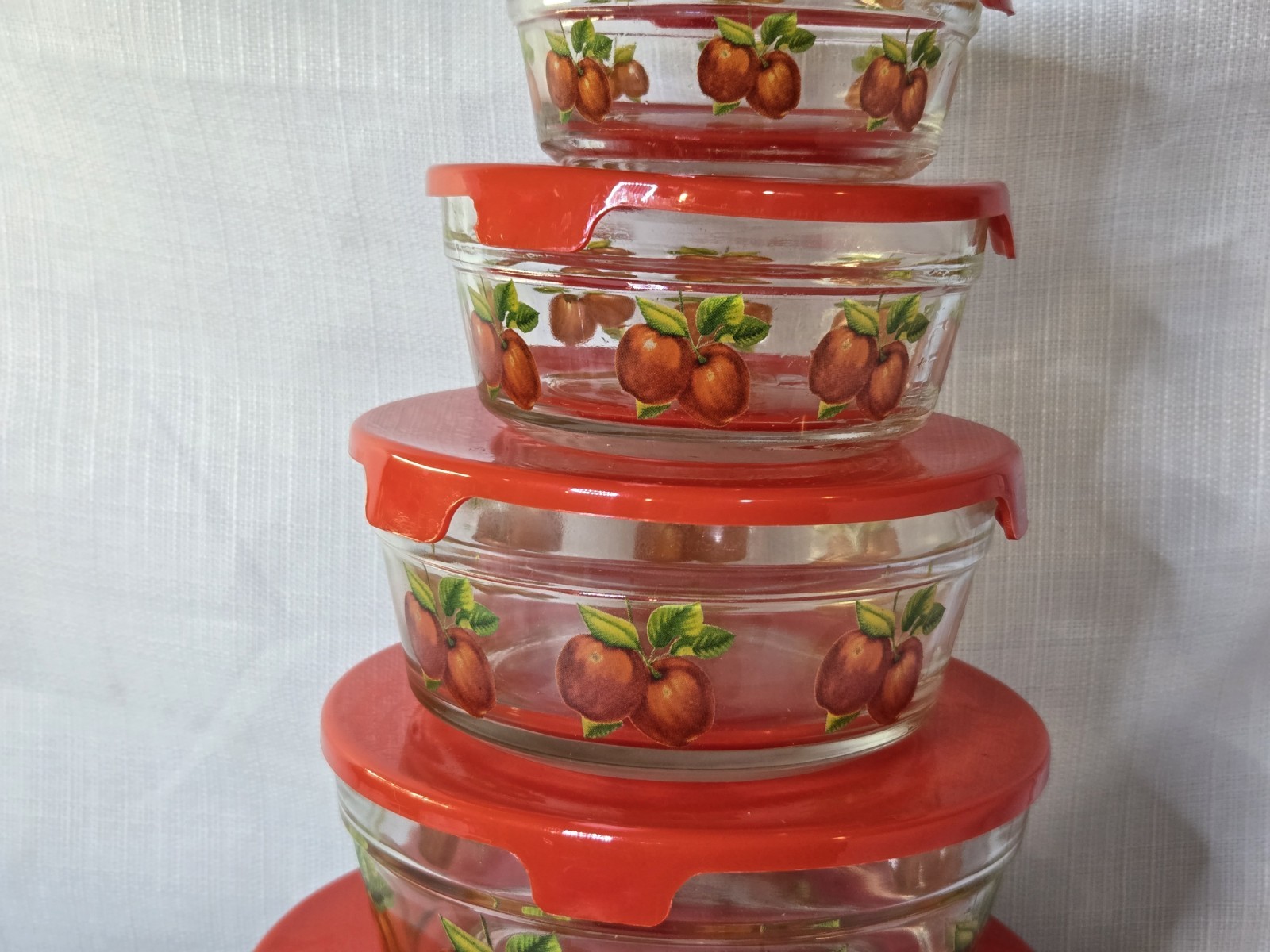 Vintage 1950s Apple Nesting Bowls SET OF 5 With Plastic Lids
