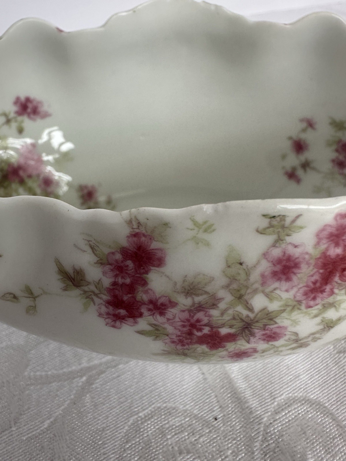 2pc Charles Field Haviland Limoges Embossed Sauce/Gravy Boat Pink Floral Sprays