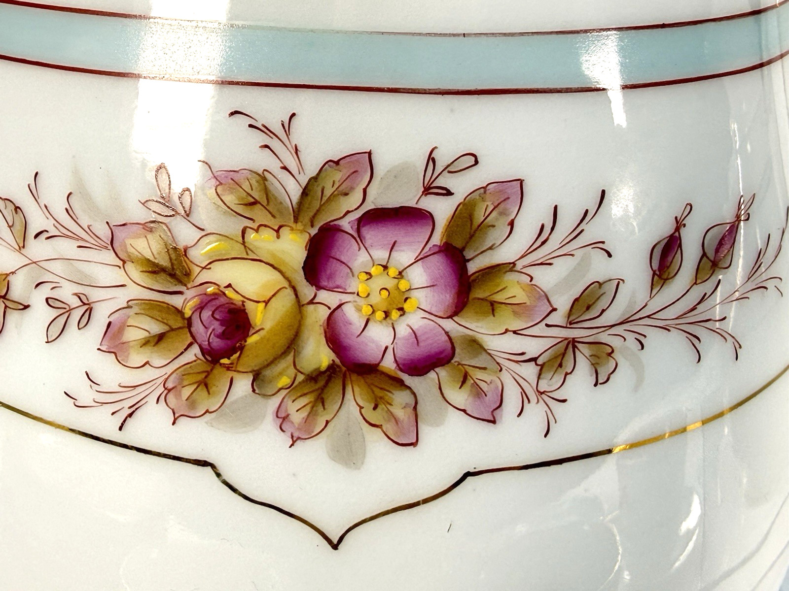 Antique KPM Waldenburg German Porcelain Coffee Tea Set 25pc Branch Handle Rose