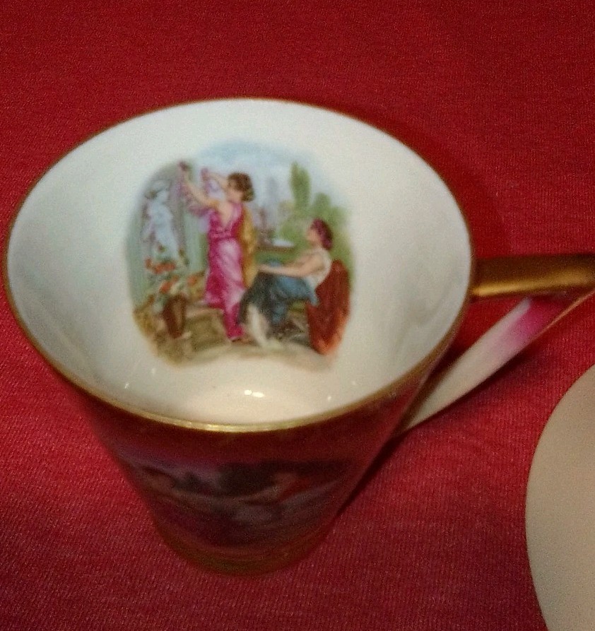 Mitterteich Bavaria Germany Demitasse Cup And Saucer Gold Trim Red/pink/Cream
