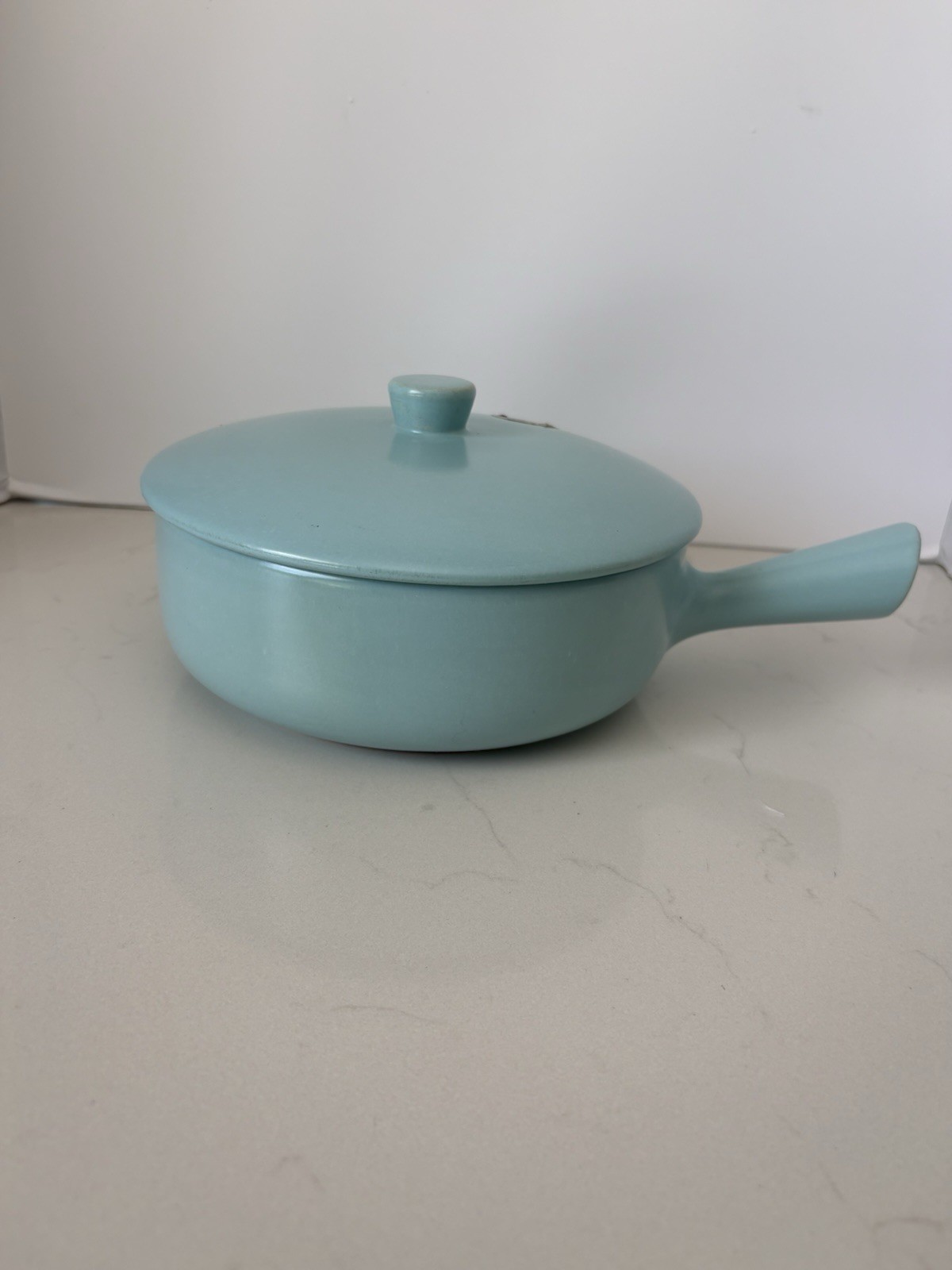 La Solana Pottery Aqua Blue w Handle & Lid Baking Dish Made In USA Arizona