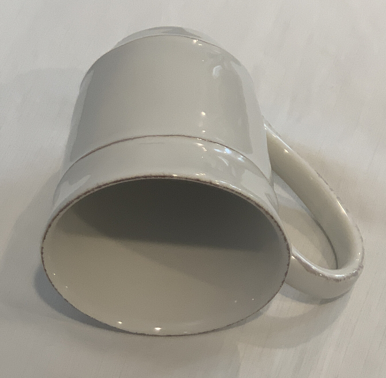 Pottery Barn Cambria Stone White Coffee Mug 4.25″ Tall Made In Portugal MINT!