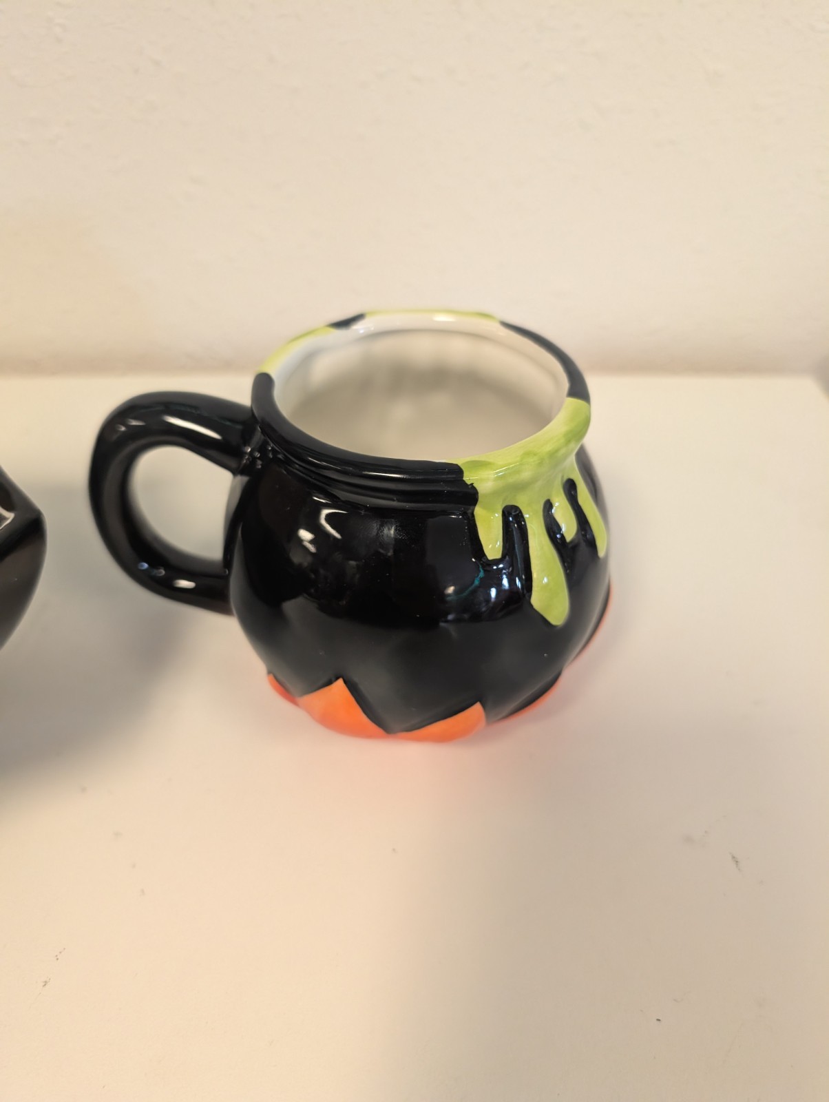 Vintage Halloween Bowl & New Hyde and Eek Black Cauldron Mug Ceramic Stoneware