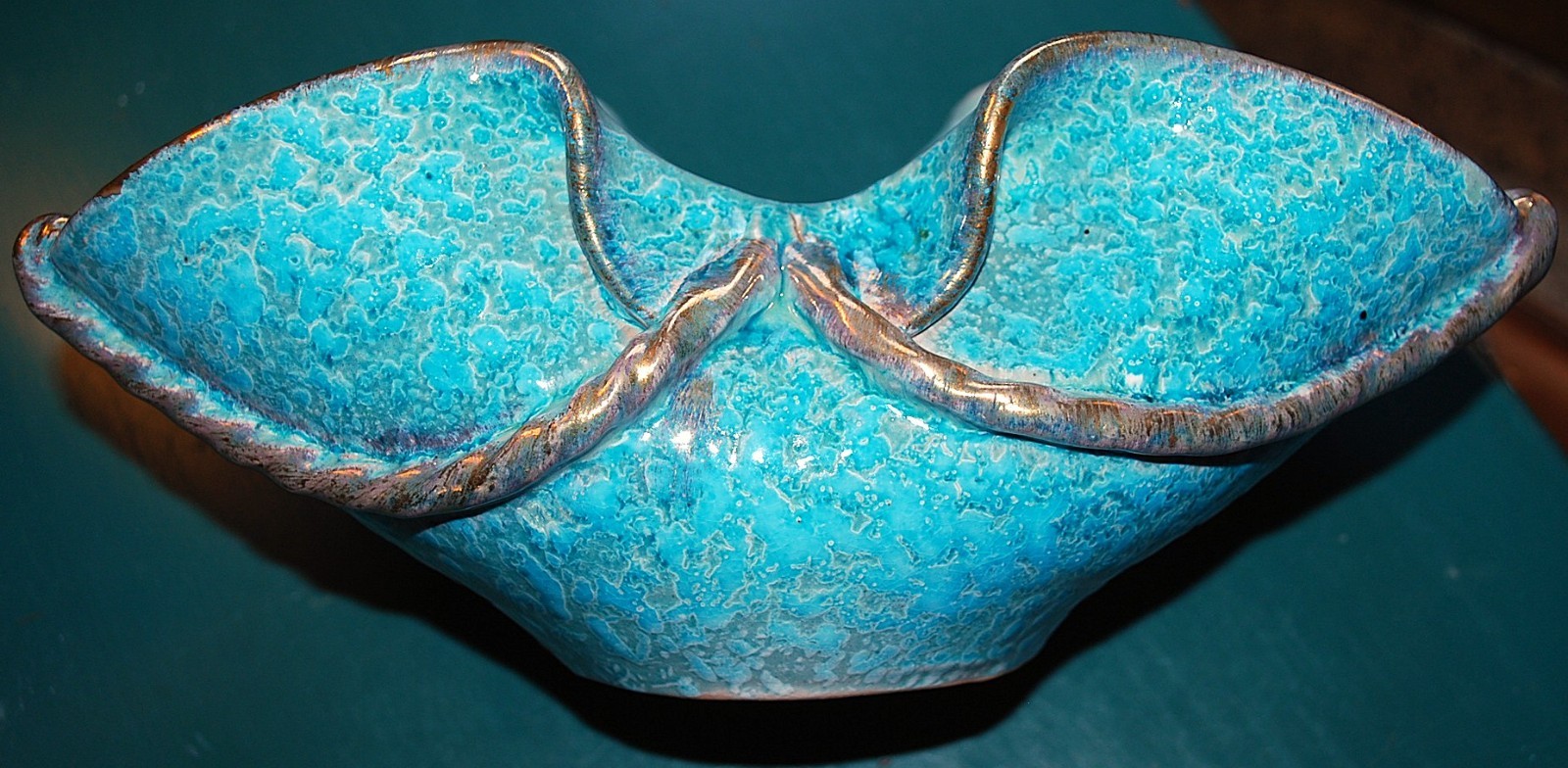 Vtg ITALY Handmade PINCHED STUDIO ART POTTERY Bowl BLUE DRIP GLAZE MCM Numbered