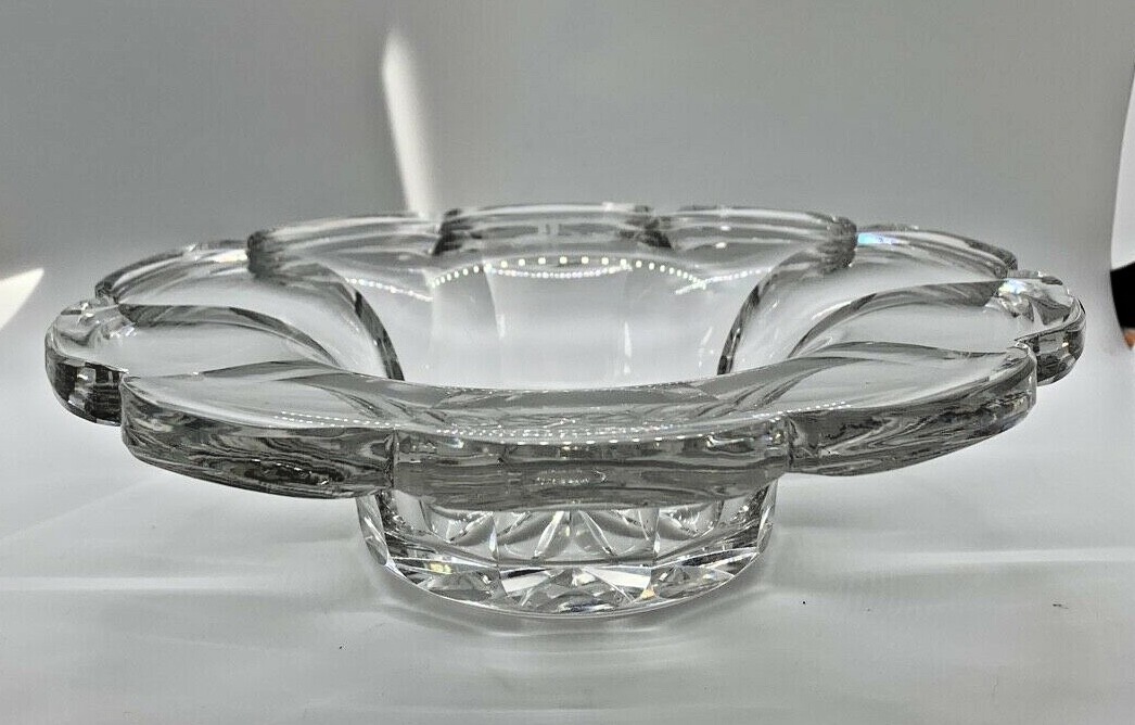 Cut Polished Crystal Bowl Scallop Edge Etch F Monogram High End Elegant Antique