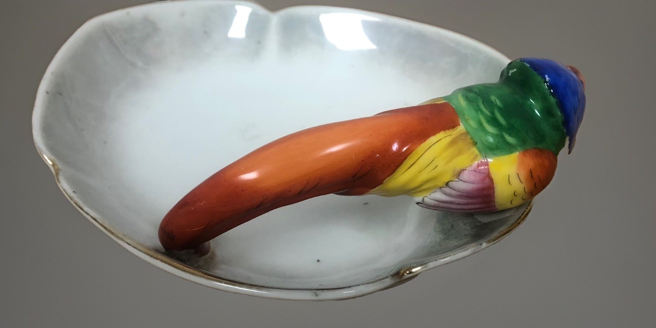 Vintage Noritake figural tropical bird Macaw, Parrot candy dish