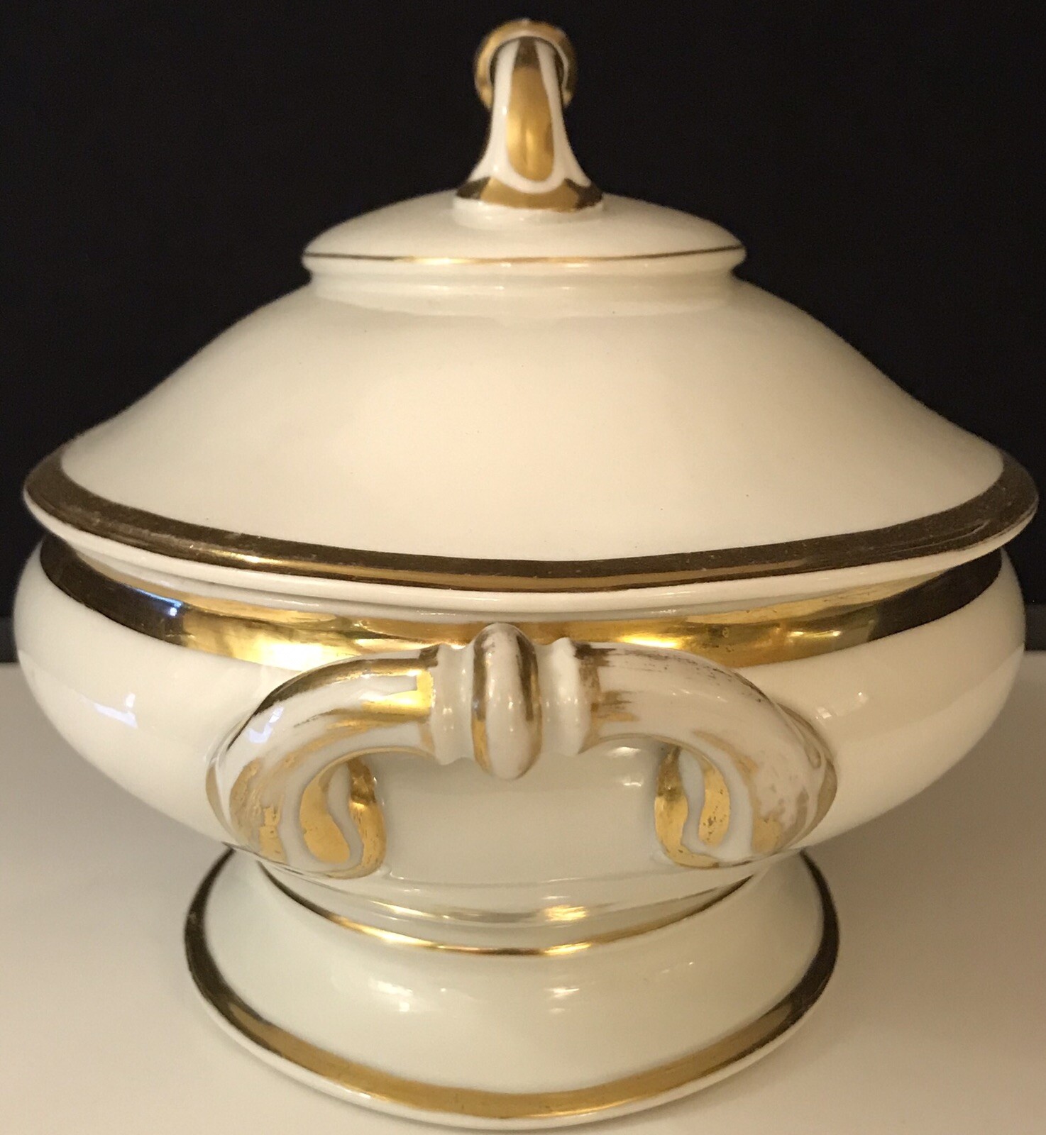 VICTORIAN GOLD ENCRUSTED BONE CHINA TUREEN & LID-11 5/8”L X 7”W X 7”H