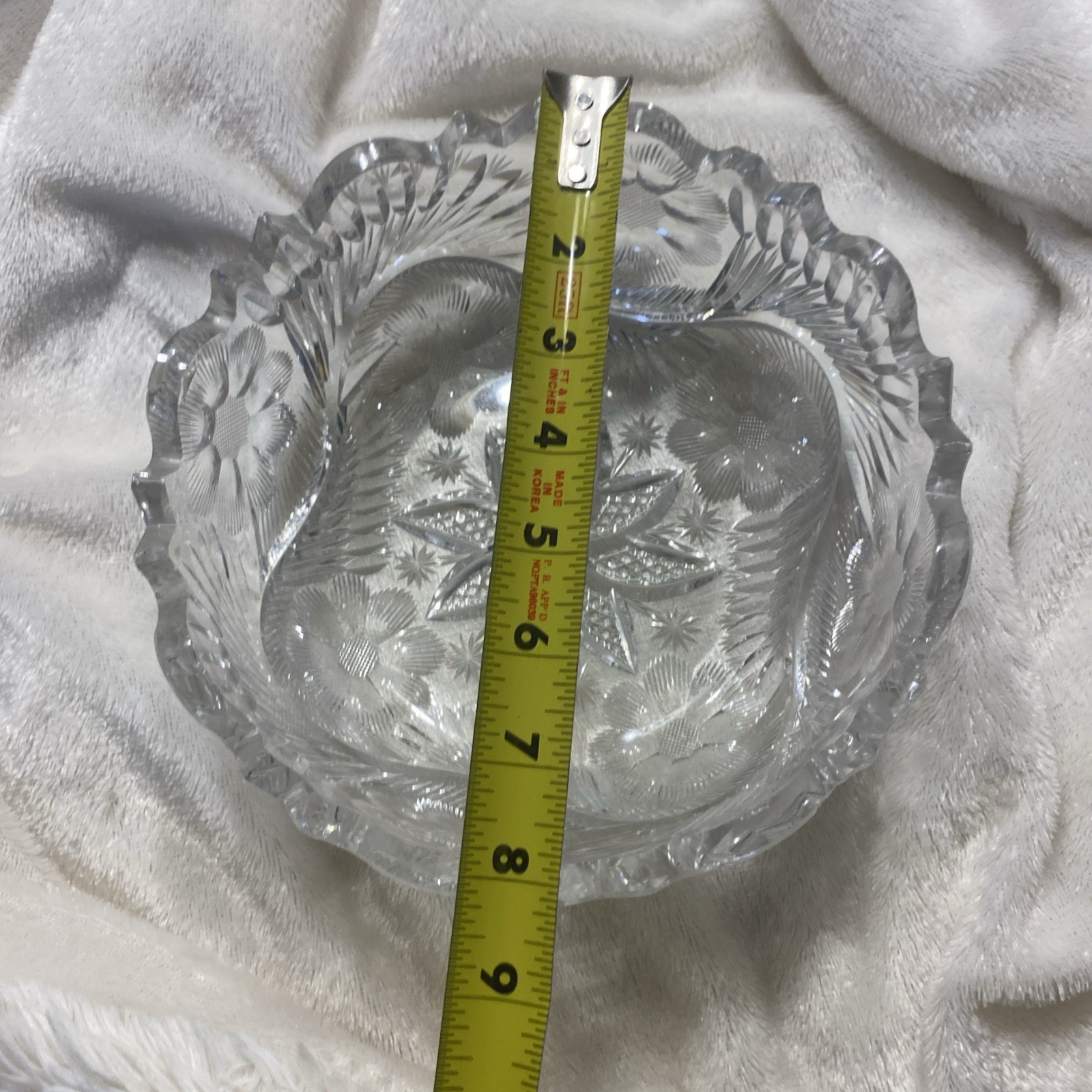 American Brilliant Cut Glass Bowl Flower Patterns Vintage, 3 3/4″ High * See Pic