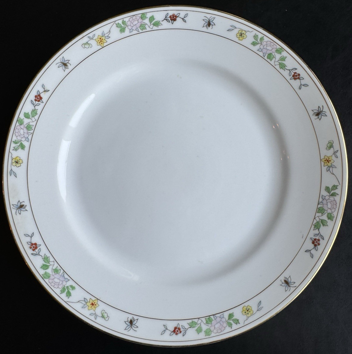 Noritake N1611 Field Japan (6) Dinner Plates Flowers Bees Rare Gold Hand Painted
