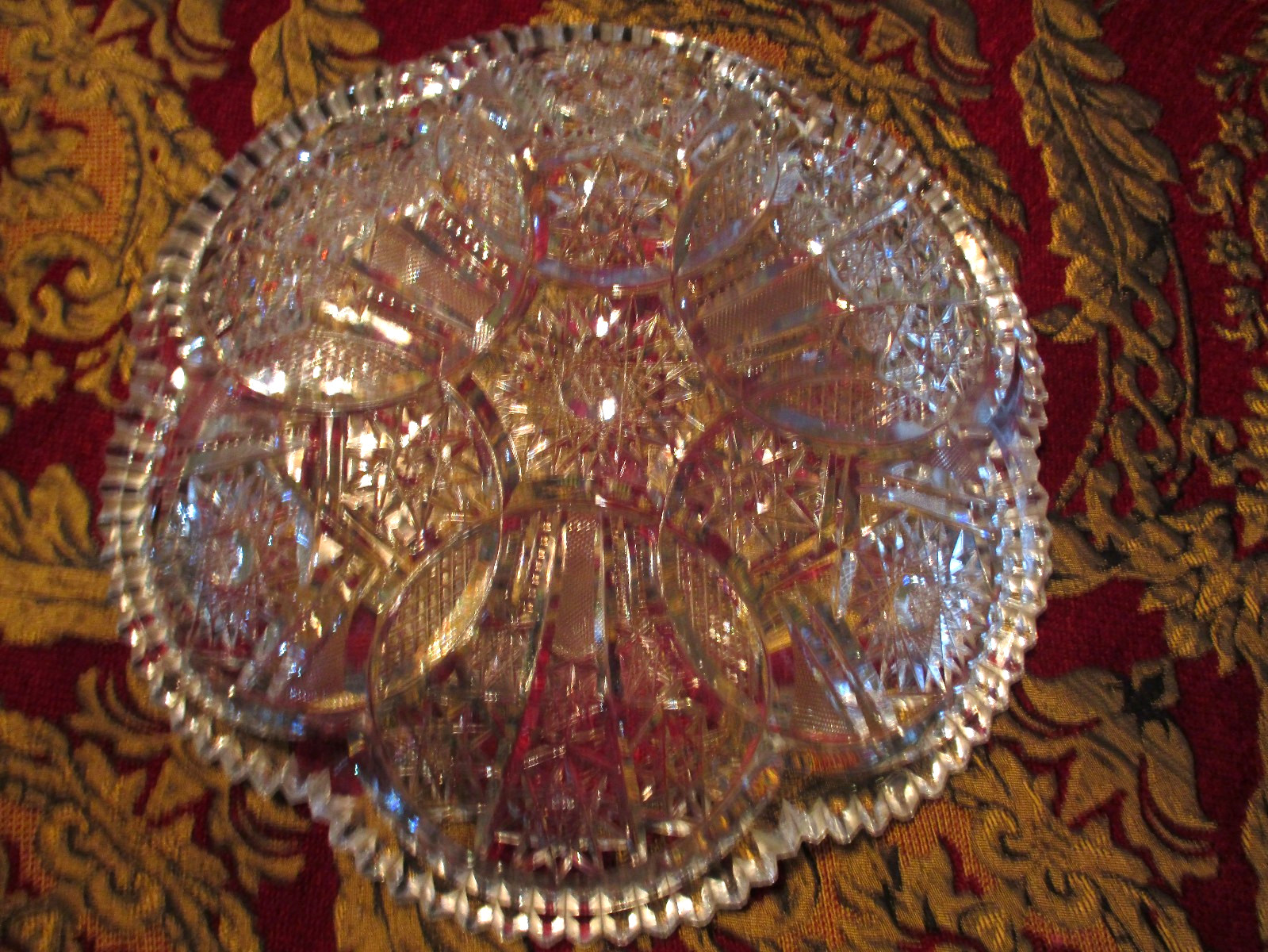 GORGEOUS! Antique American Brilliant Cut Glass 12″ Platter / Tray Extreme Cut