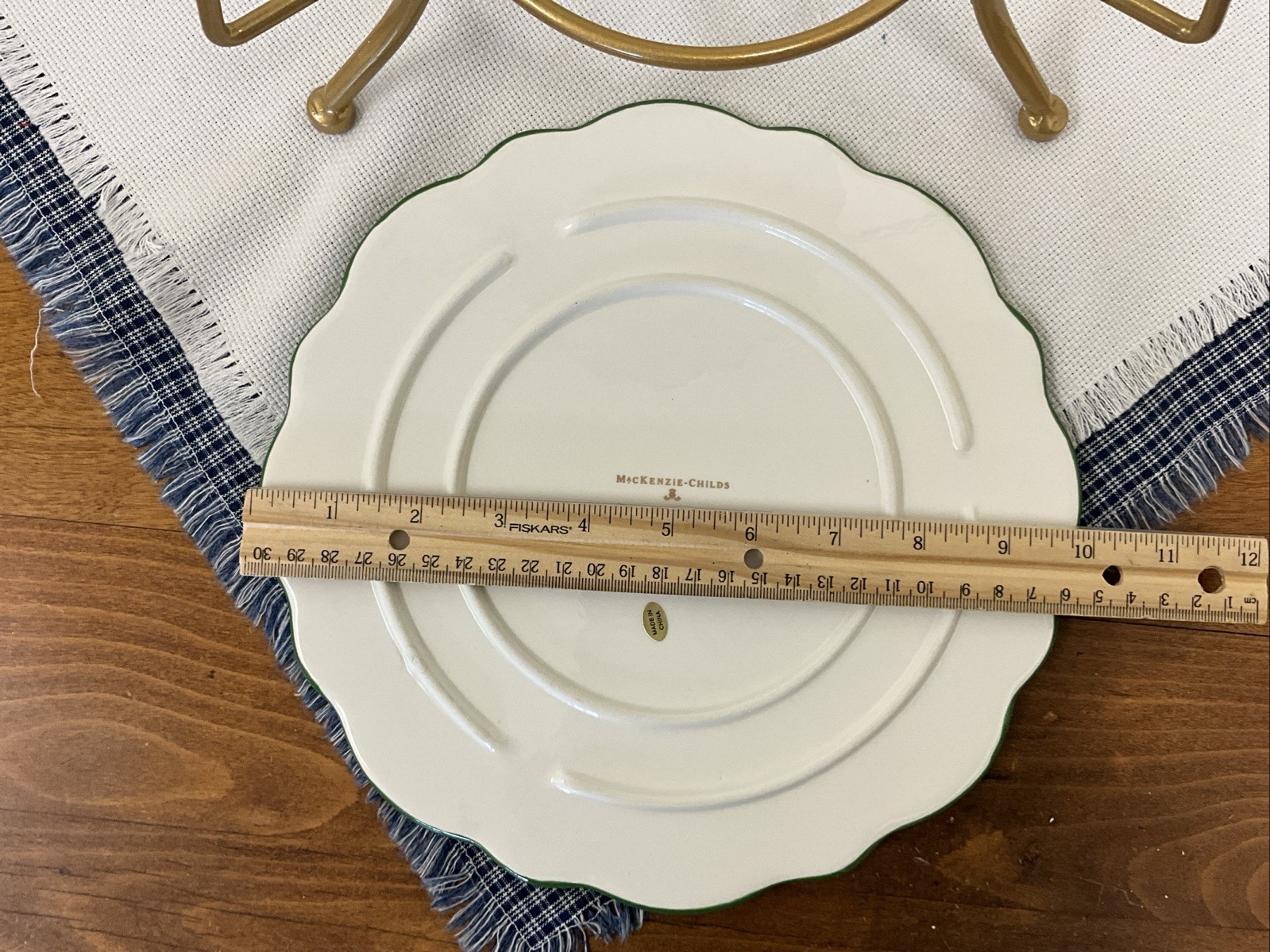 Mackenzie Childs Check It Out Three Tiered Plate Stand Tray Courtly NEW!