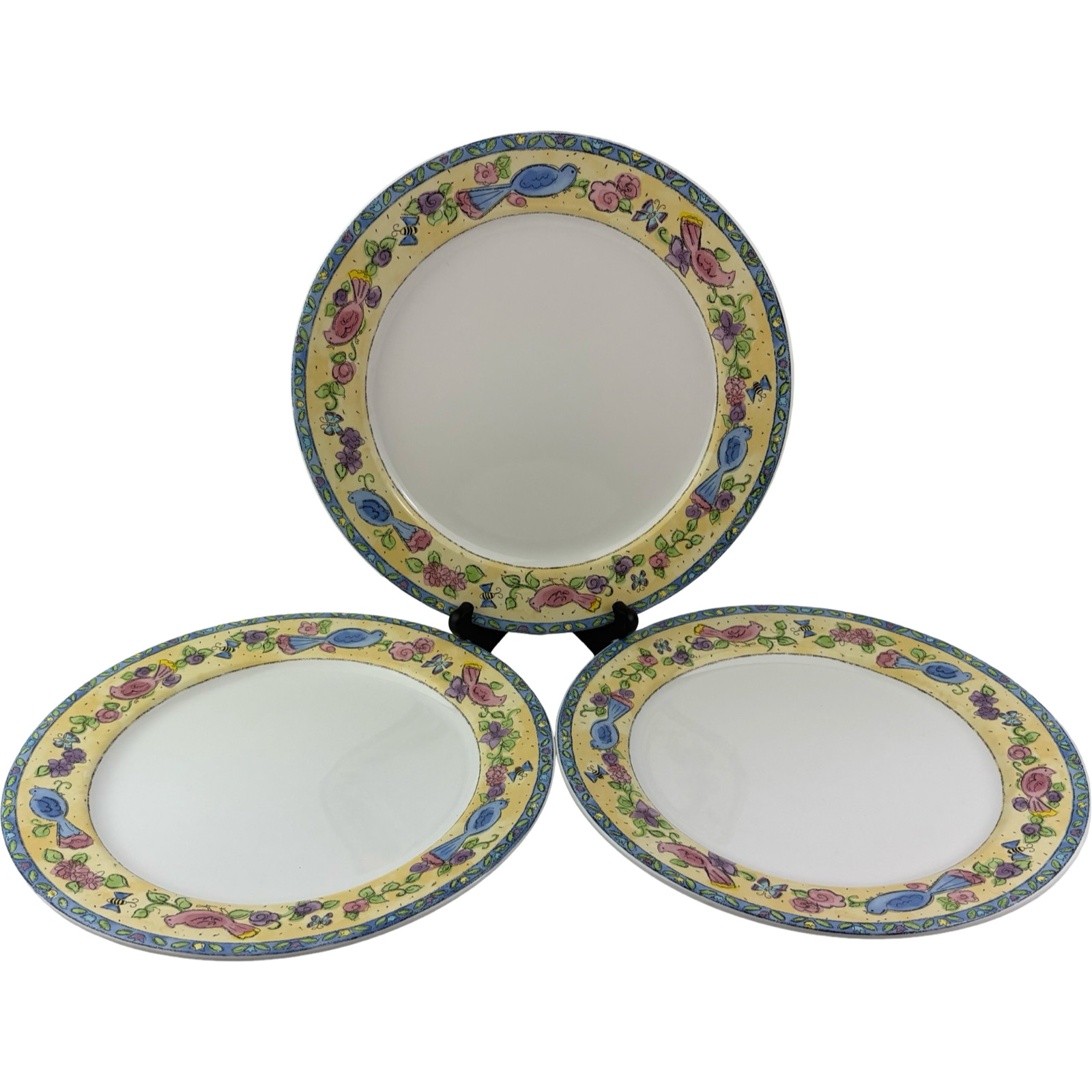 Sango Birds and the Bees Dinner Plates Set of 3 VTG 11″ Sue Zipkin Stoneware