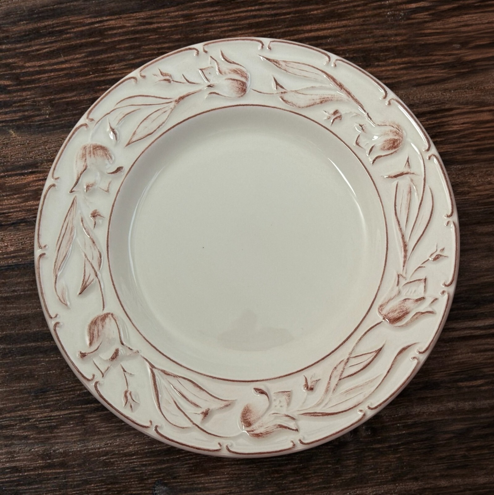 2 Franco Giorgi Quadrifoglio Salad/Lunch 8 3/4″ Plates Brn Embossed Tulip ITALY