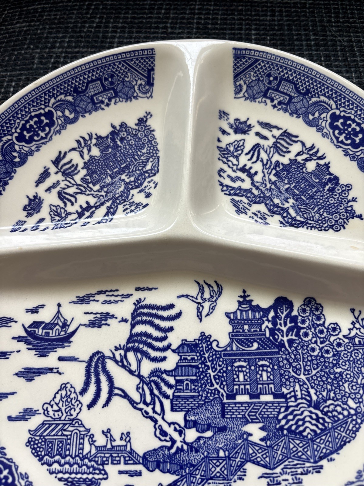 Blue Willow 1940s Societe Ceramique Maestricht DIVIDED PLATE Holland Dish 11″