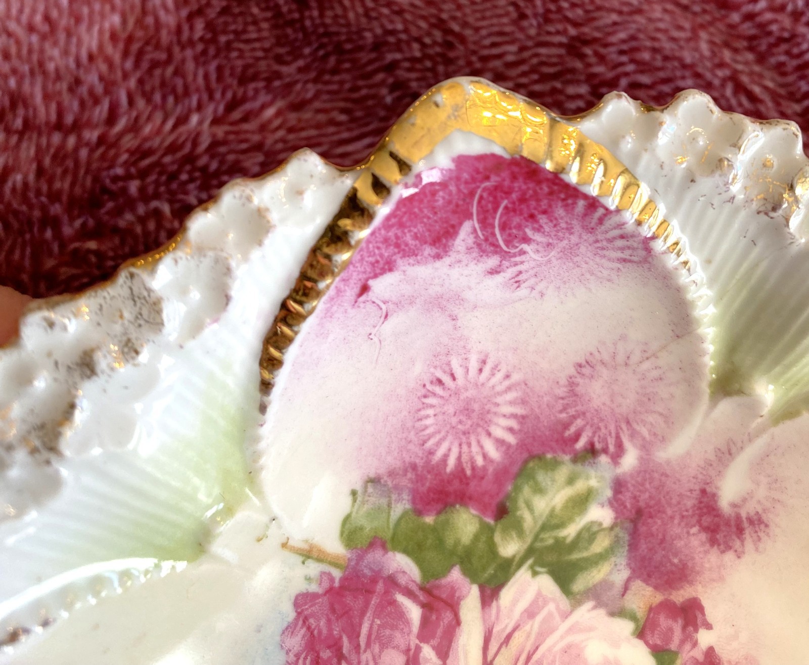 Antique RS Prussia Porcelain Serving & Berry Bowls Floral Pink Roses 7 PC Set