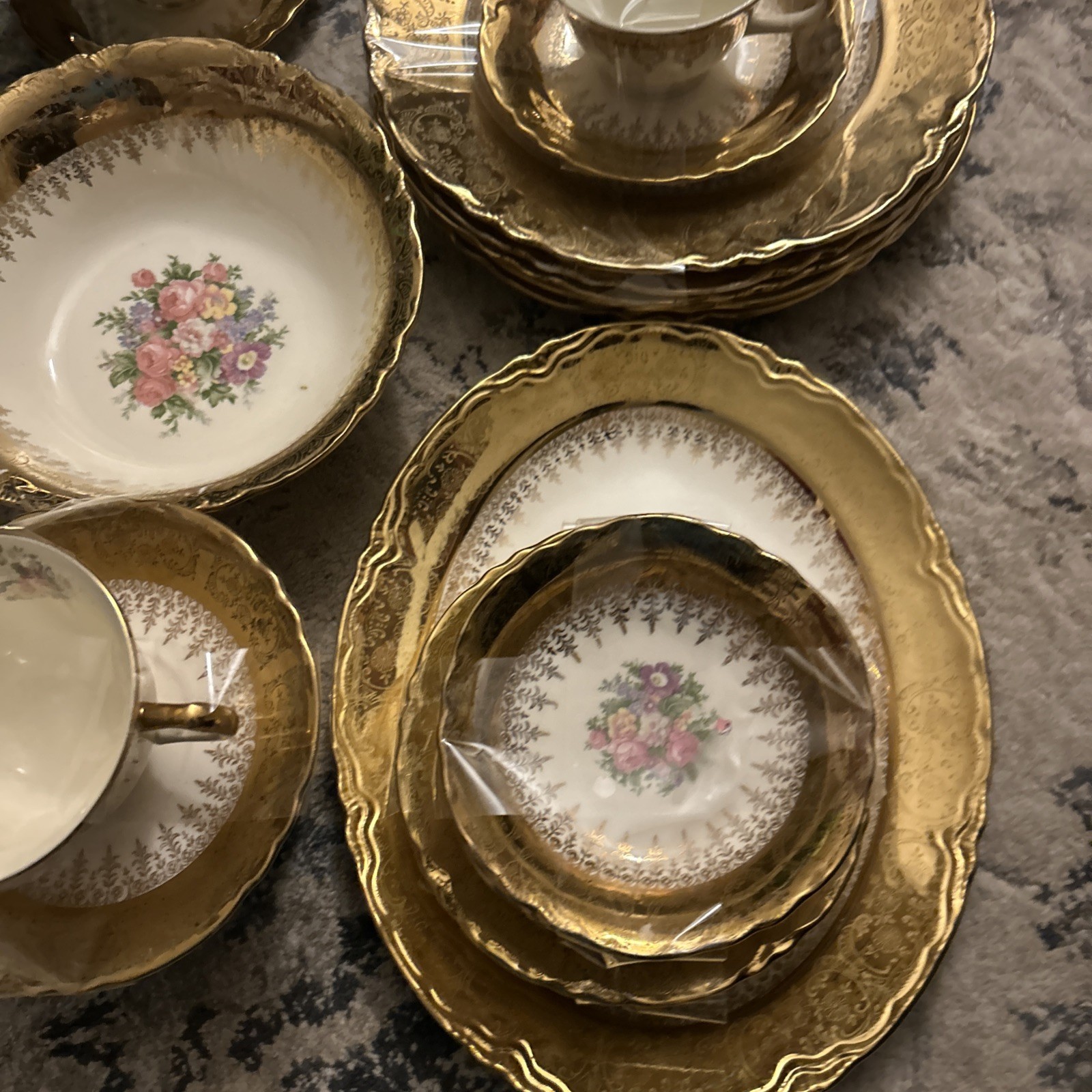 Homer Laughlin Vogue 22K Gold Flowers Victorian Republic Set Vintage