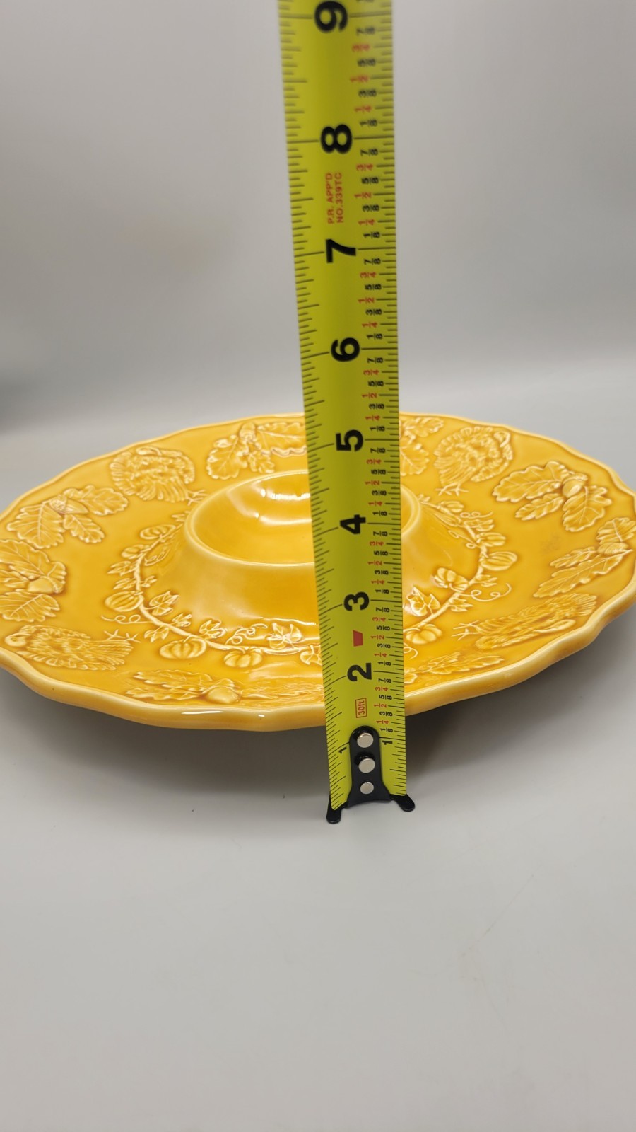 Bordallo Pinheiro Portugal Turkey Majolica Yellow Ceramic Round Platter 12″