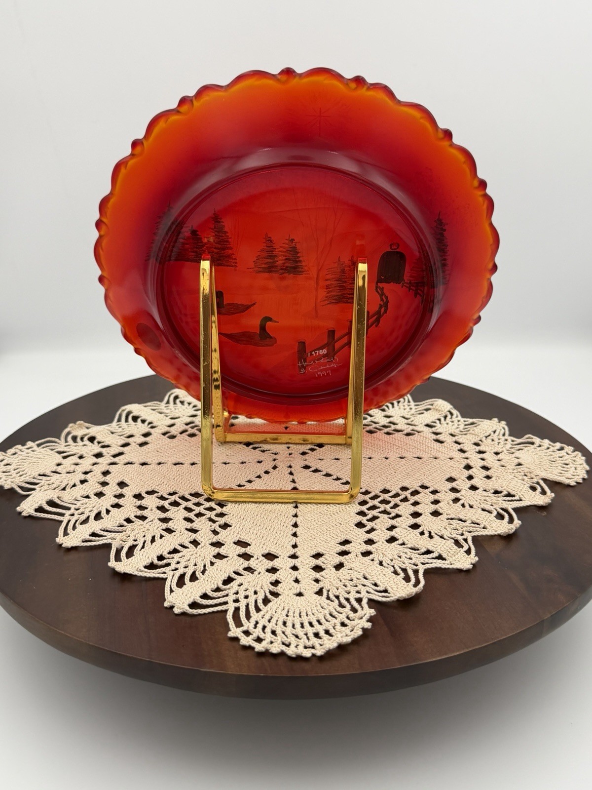 Fenton Red HP Christmas Star Plate #1130/1750. HP by B. Cambridge 1997.