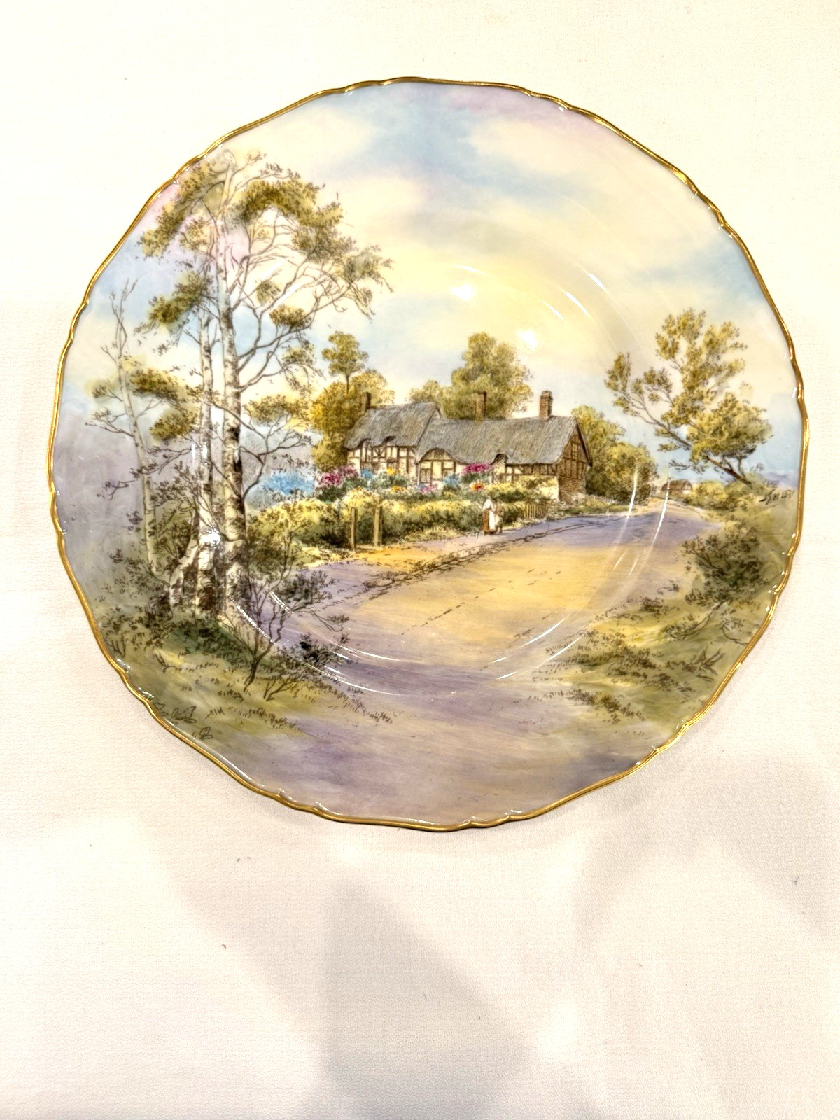 Pristine 1952 Royal Worcester Anne Hathaway Cottage Plate Signed J. Smith 10.5″