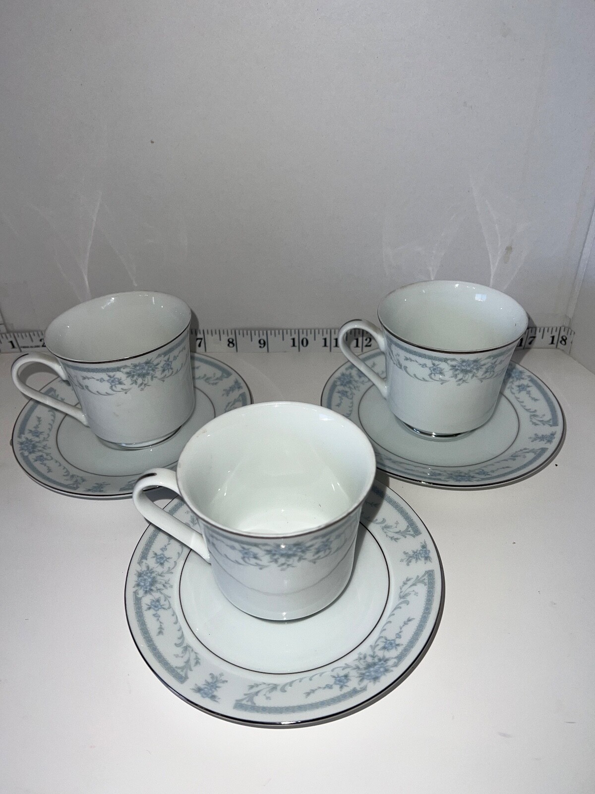 Sheffield Blue Whisper coffee cups & saucer set of 3 fine china six pieces