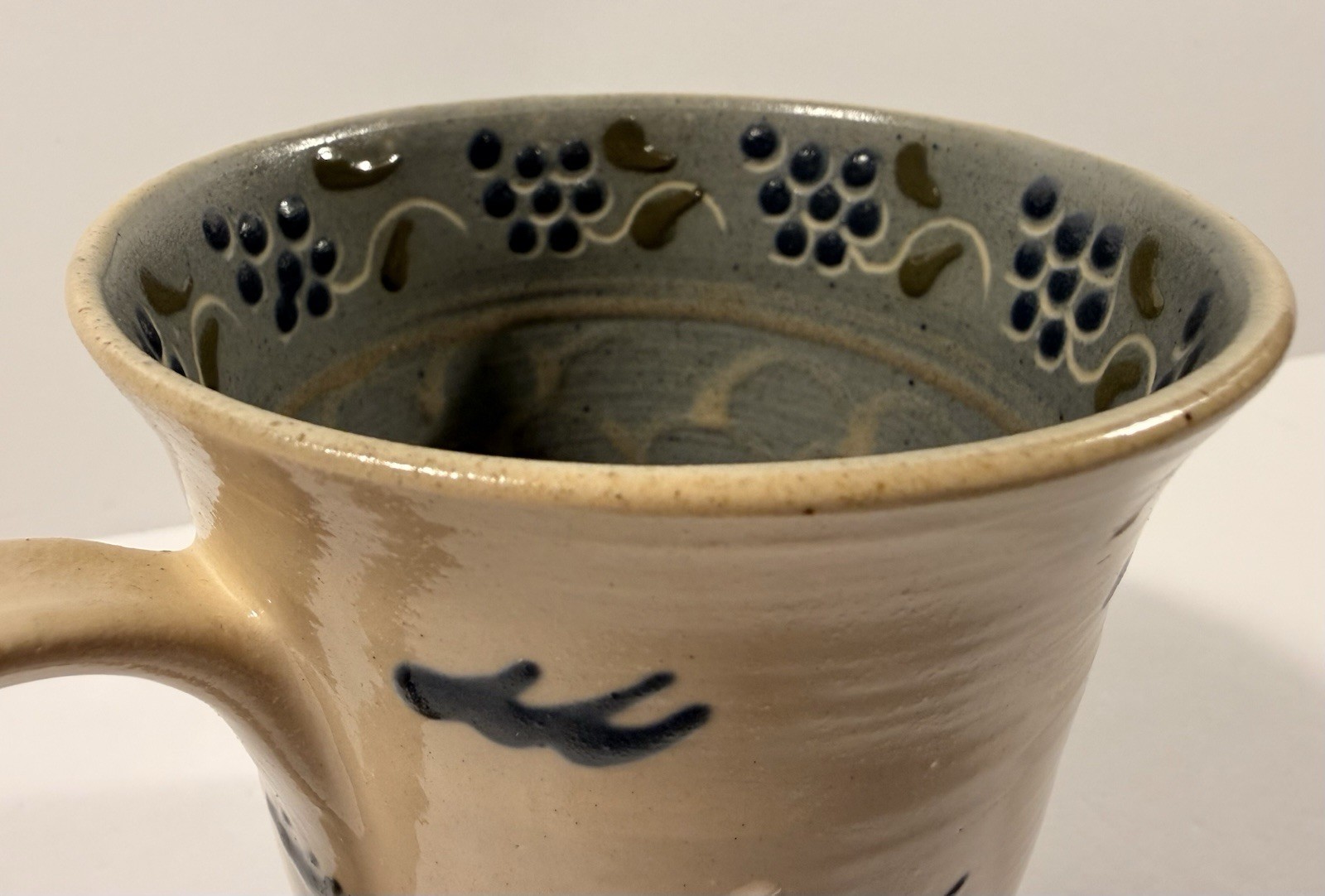 Gail Hardin 1997 Signed Studio Pottery Mug Kentucky Slip Trailed Berry Bird Clay