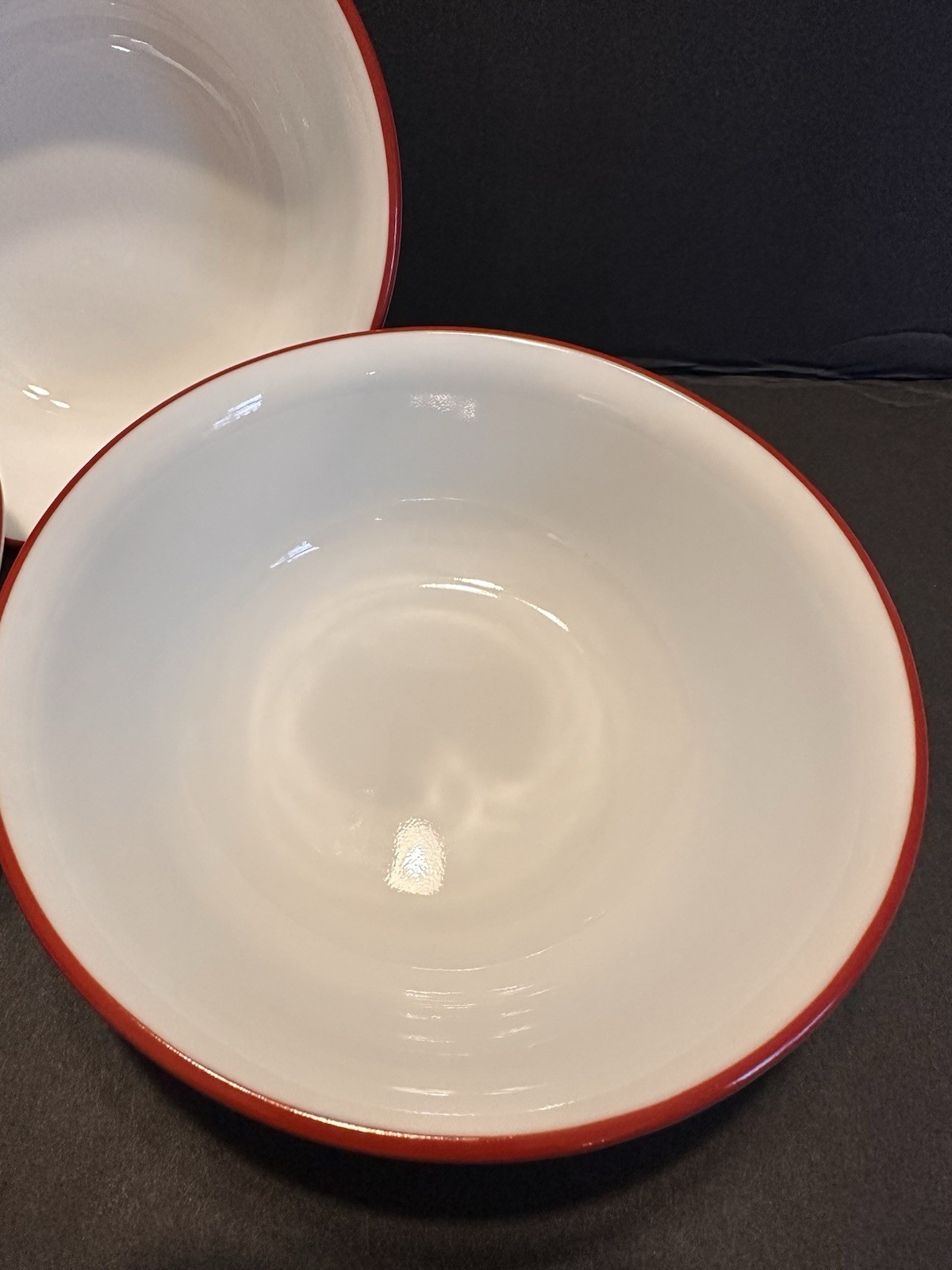 3 Corelle Splendor /Simple Line Cereal /Soup Bowls White with Red Trim 6 1/4″