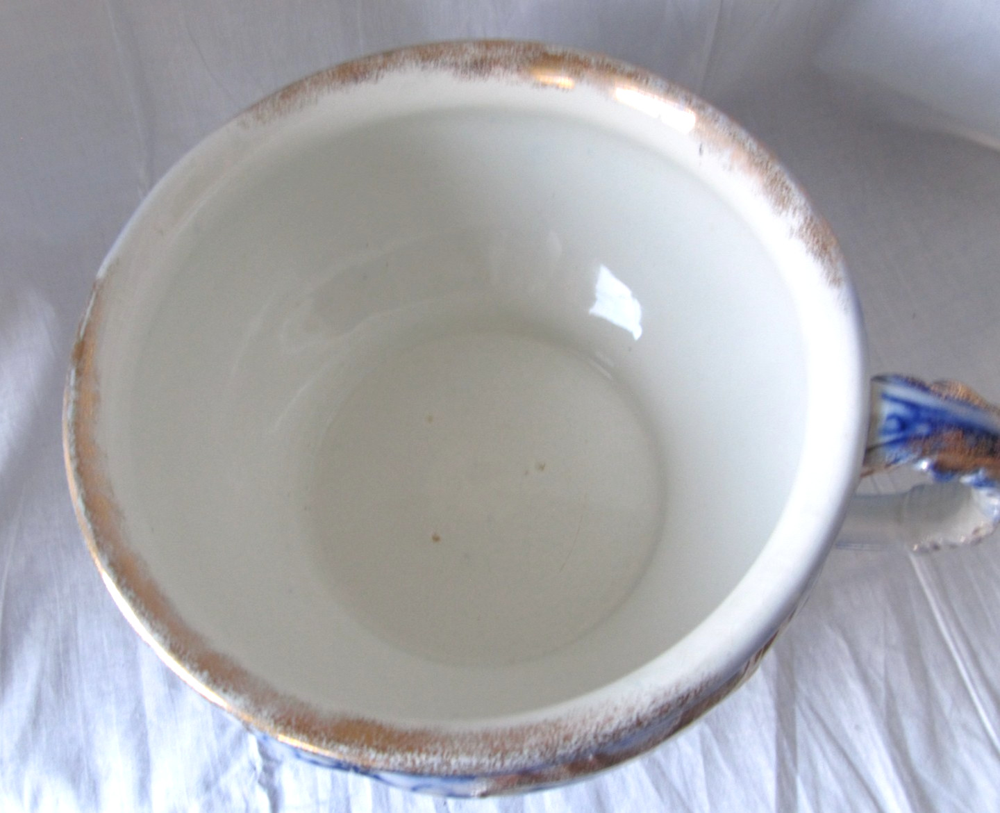 Victorian Flow Blue Chamber Pot Gold Gilt J&G Meakin “Moderna” Antique 1895-1915
