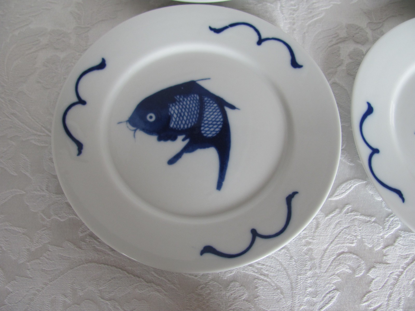 Misty Rose Super White China Blue Koi Fish -7 7/8″ Salad Plates- Set of 4
