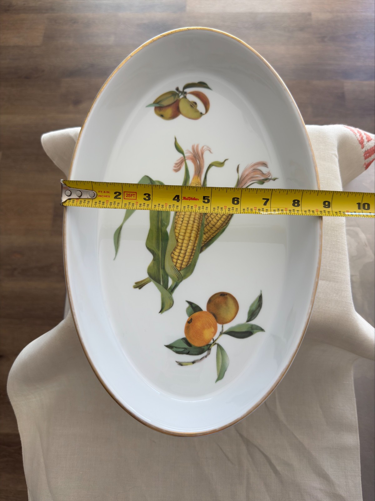 Royal Worcester Evesham Oval Platter – 14 Inch Porcelain Fruit Corn Gold Trim