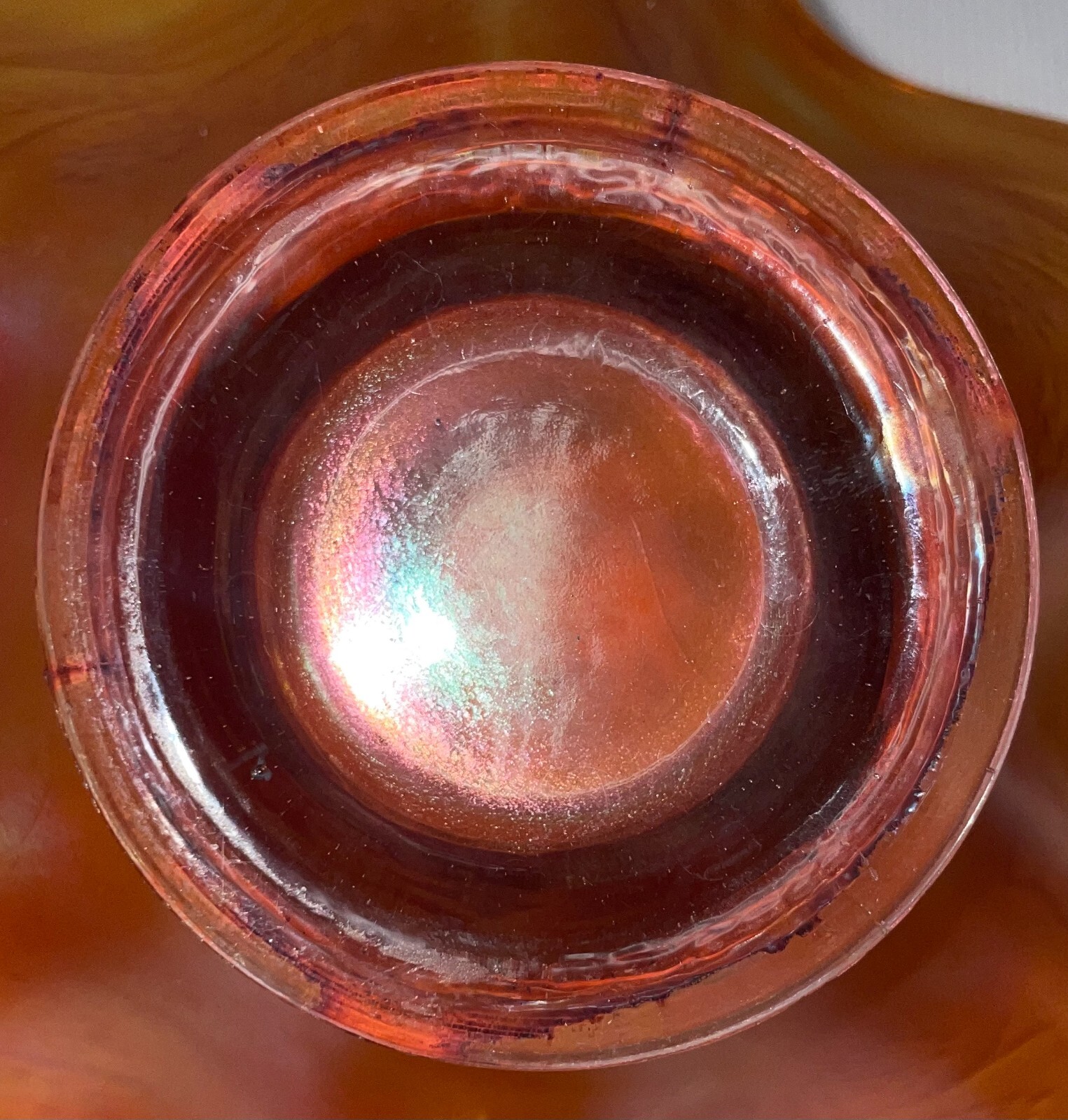 Fenton Marigold Carnival Glass Leaf & Berries Ruffled Edge Bowl 6×3 Inches