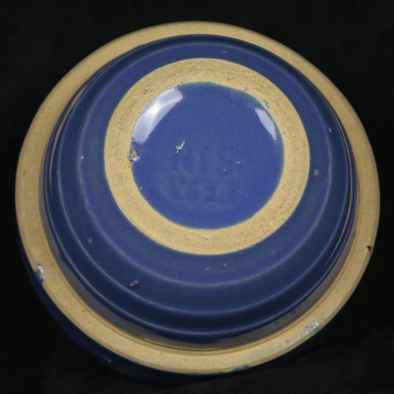 Vintage Yellow Ware Cobalt Blue Nesting Bowl w/ Beehive Sides 5” Wide USA