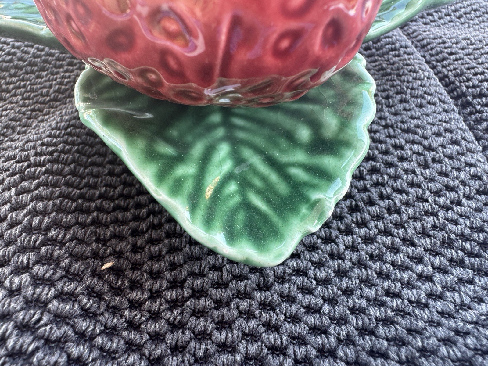 VTG Bordallo Pinheiro Majolica Strawberry Condiment Dish-Lid, Spoon