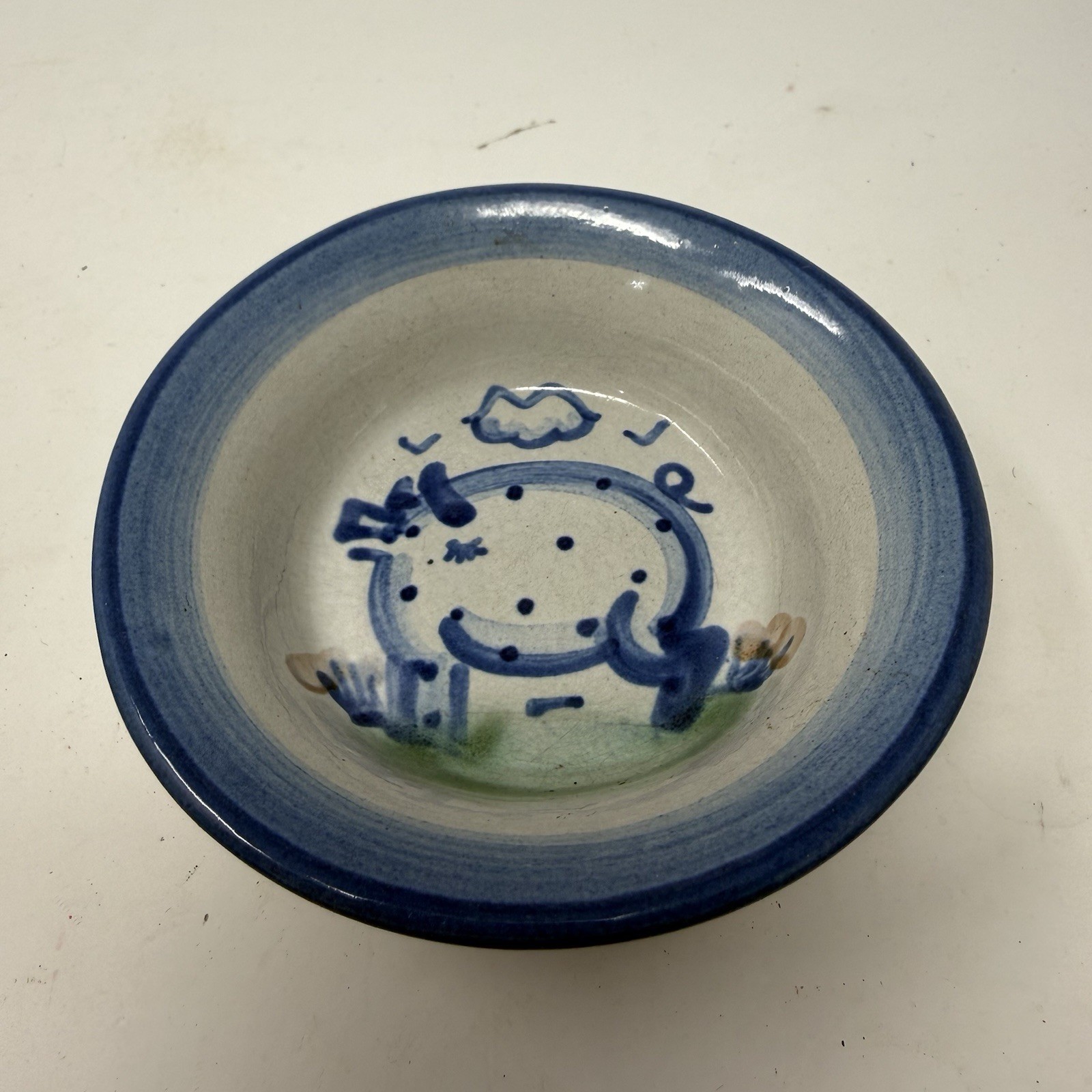 M.A. Hadley Hand-Painted Farm Pig Stoneware Bowl – 4.25″ – Collectible, Signed