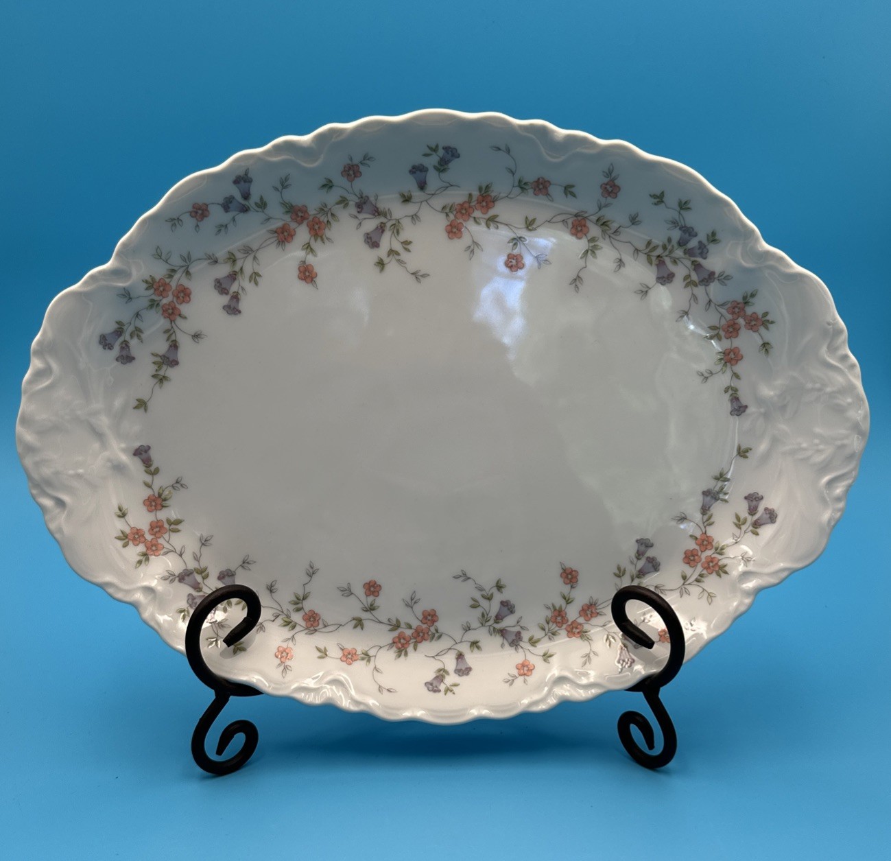 Vintage Rare Hutschenreuther Germany Bluebells Pink Floral 12 in Oval Platter