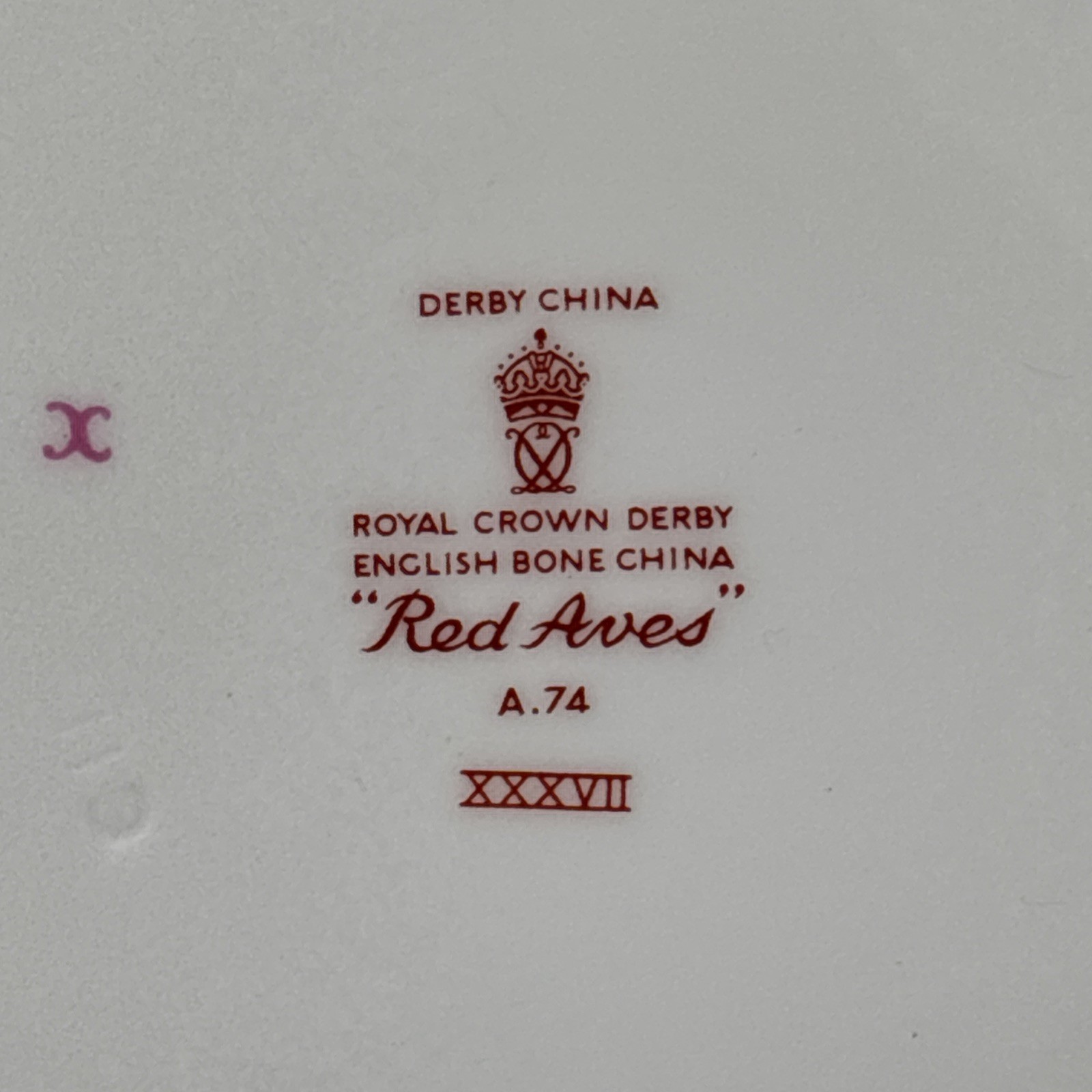 Royal Crown Derby RED AVES ~Older Scalloped ~ Bread Plate 6 1/4 Inches