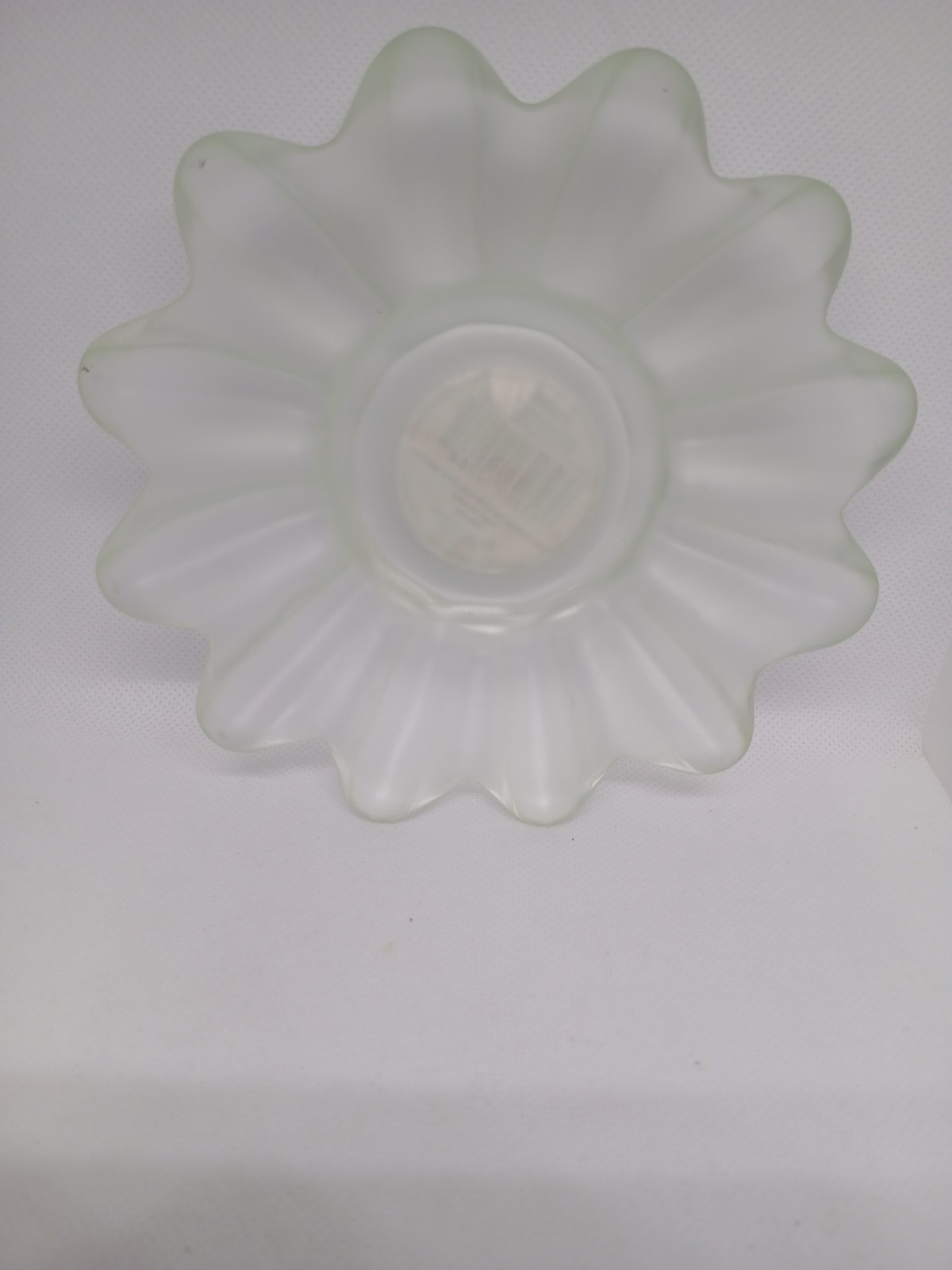 VTG Indiana Glass Satin Frosted Green Trinket Dish Scalloped 5 1/2 inches wide