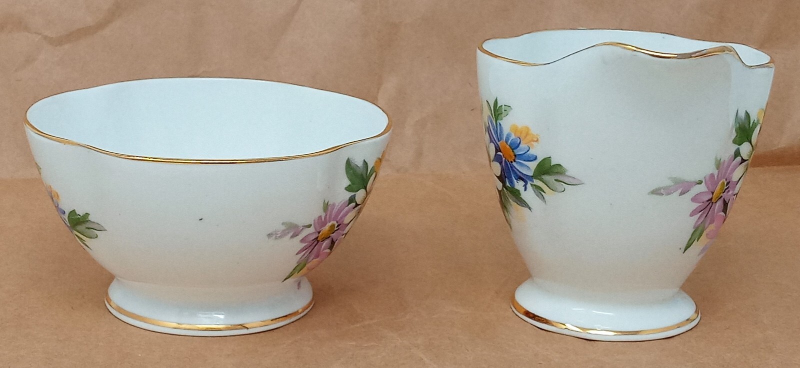 Crownford Creamer & Open Sugar Bowl set Fine Bone China England floral design
