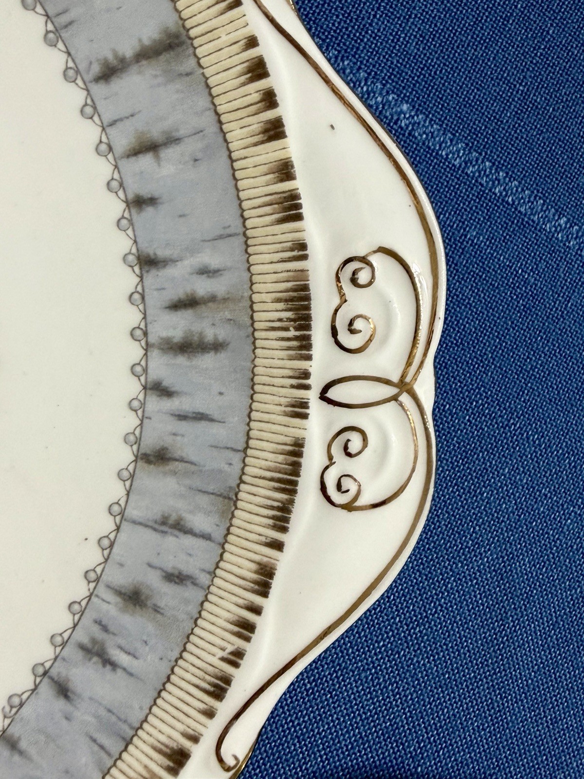 Royal Albert Silver Birch Cake Set for 6 Handled Plate C&S Cups & Saucers Plates